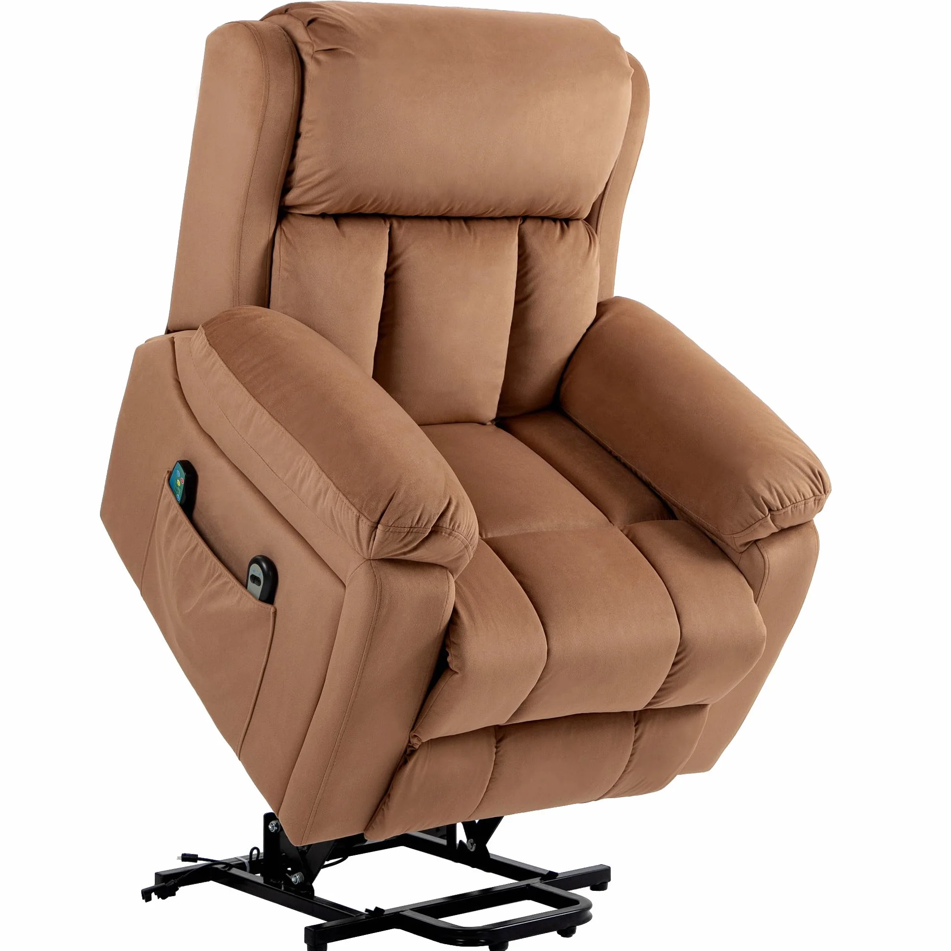 HOMCOM Sillón Relax Reclinable Eléctrico Levanta Personas con Masaje y Calor, Cuero Sintético, Marrón