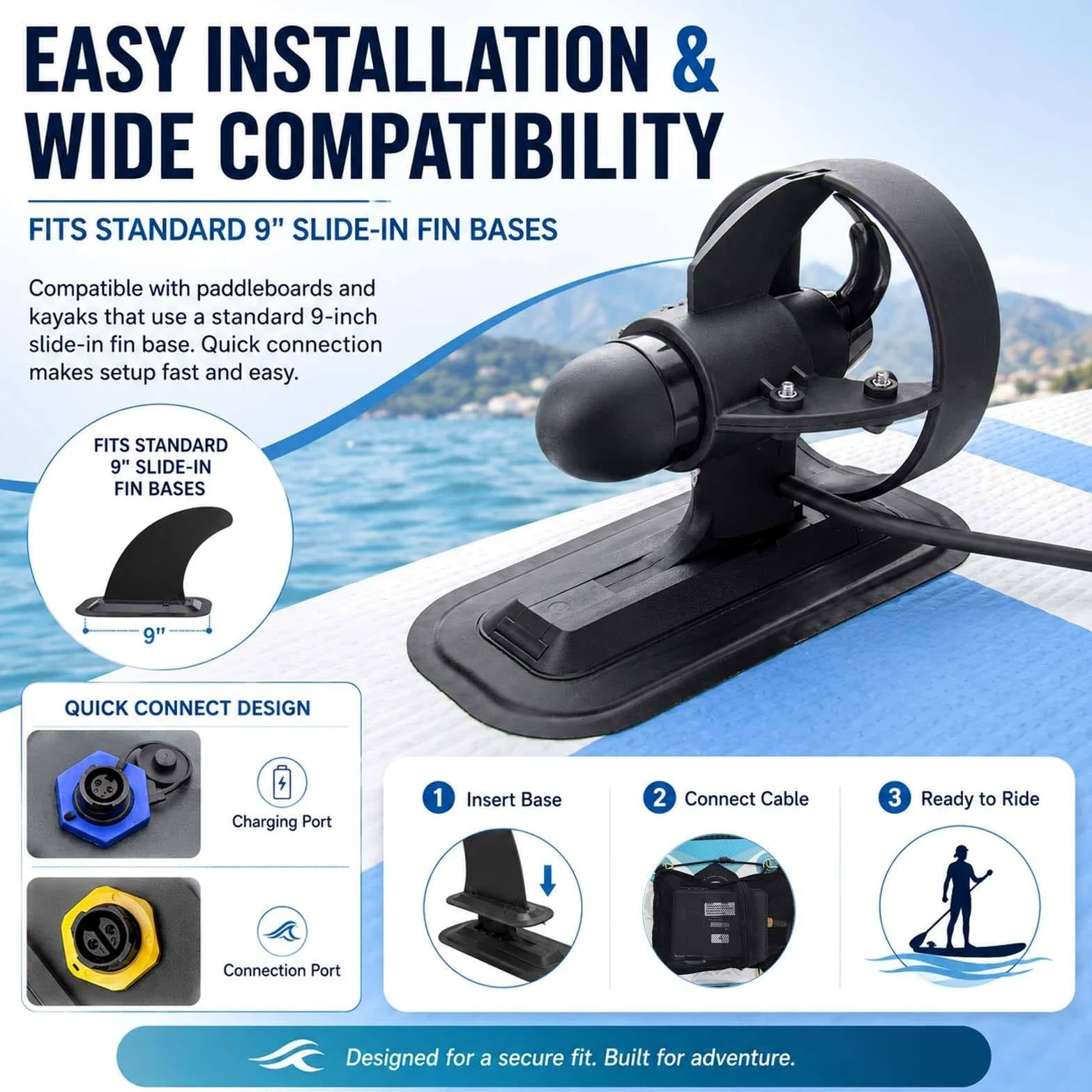 Motor Eléctrico Tipo Aleta para Sup 3-5 Km/H, Propulsor Submarino de 12 V para Kayak y Paddle Surf, Hélice de Doble Velocidad 216W