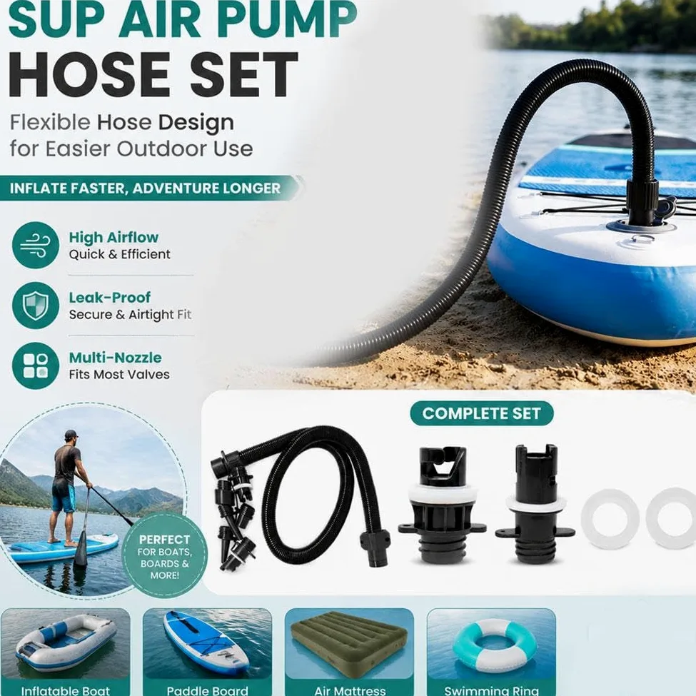 Juego de adaptadores de bomba de tabla de remo, manguera universal de bomba de aire SUP con 7 boquillas, conector de válvula inflable para accesorios de bomba de tabla de remo eléctrica