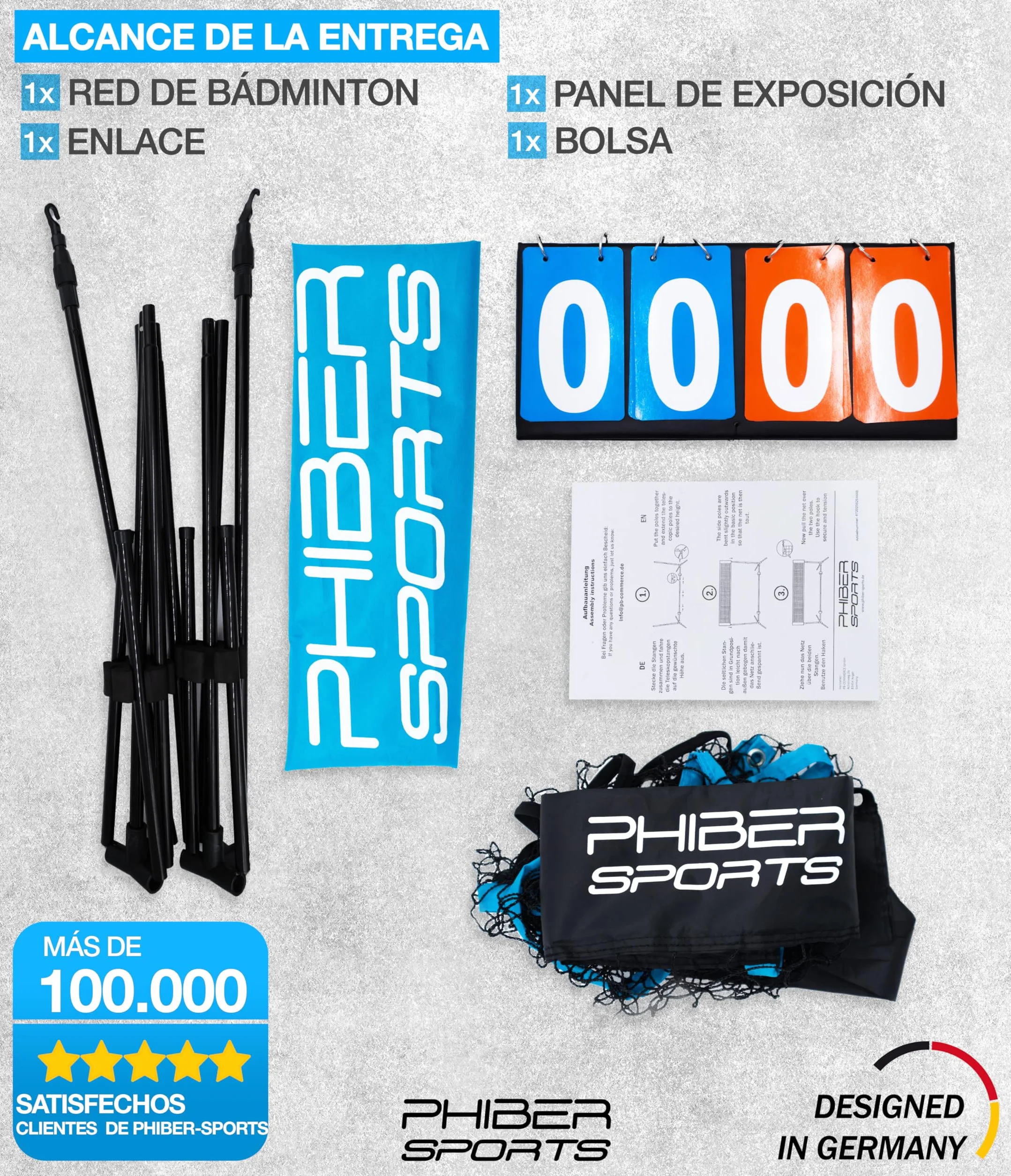 PHIBER-SPORTS Red de bádminton 420 cm 3 Alturas Ajustables Marcador Bolsa de Transporte