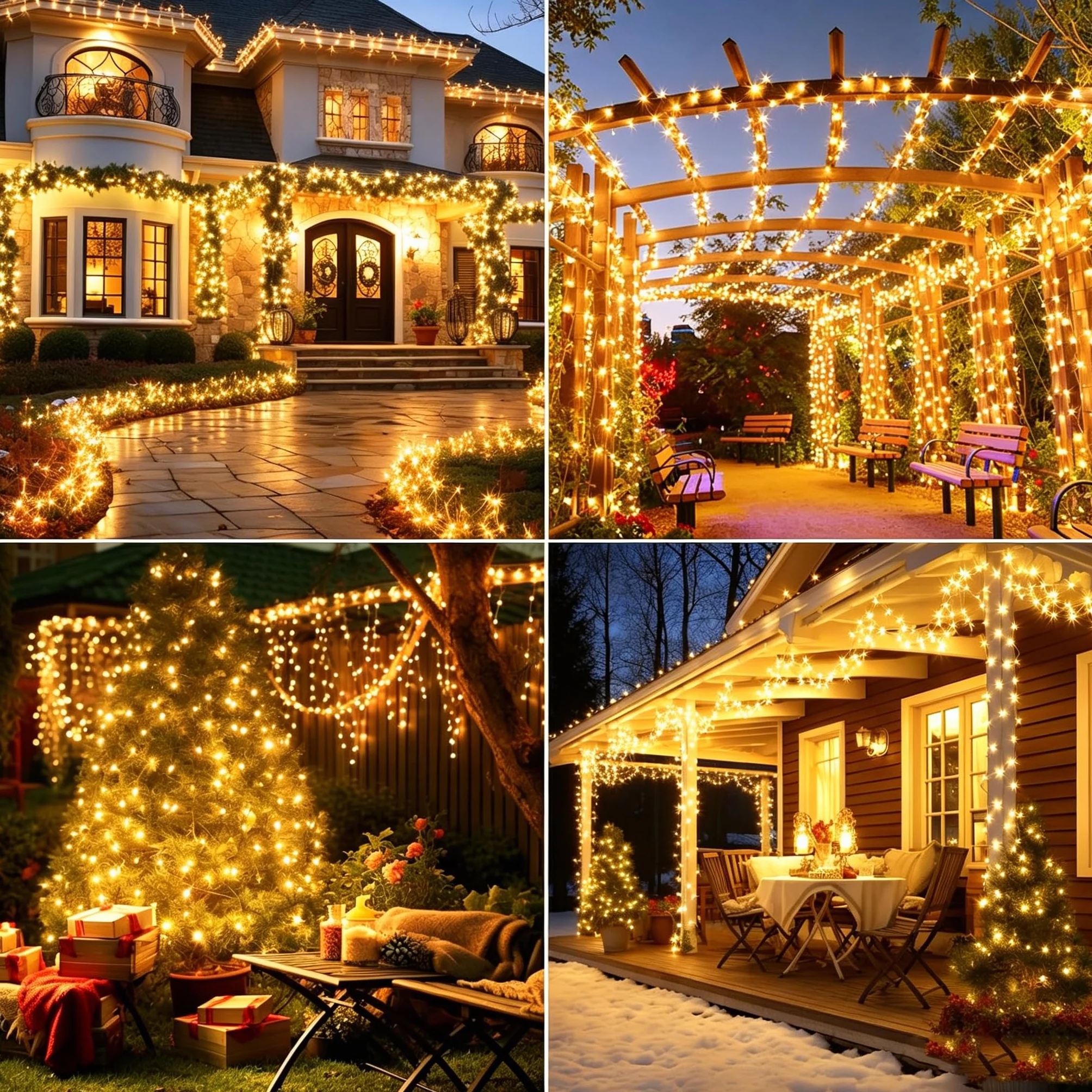 Guirnalda LED Solar Exterior 2Pack 15M Luces Solares Impermeable IP65 Blanco Cálido