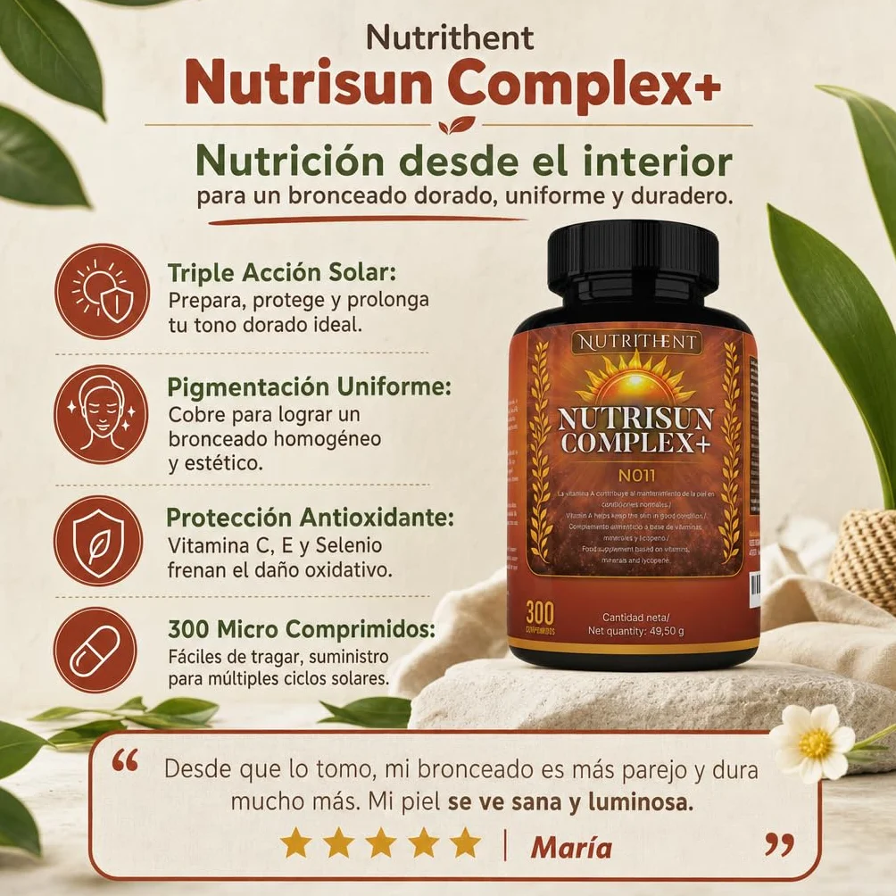 300 Micro Comprimidos Acelerador Bronceado con Betacaroteno, Cobre, Selenio, Licopeno, Tomate, Vitaminas C,D,E,B