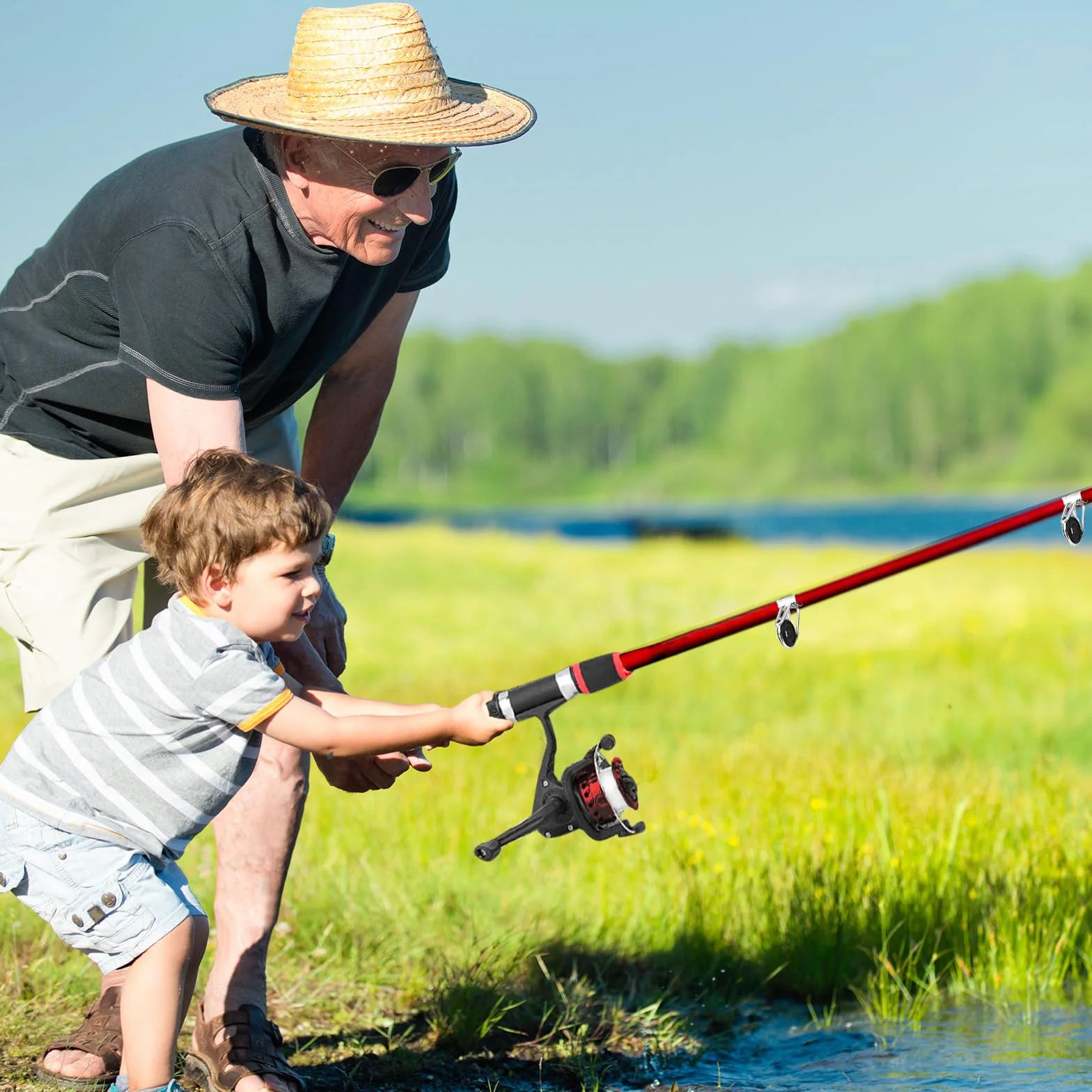 Juego de pesca para niños, 1,8 m, caña de pescar para niños, con carrete y juego de cebo, caña de pescar telescópica de fibra de carbono y carrete, accesorios para niños de 3 a 10 años
