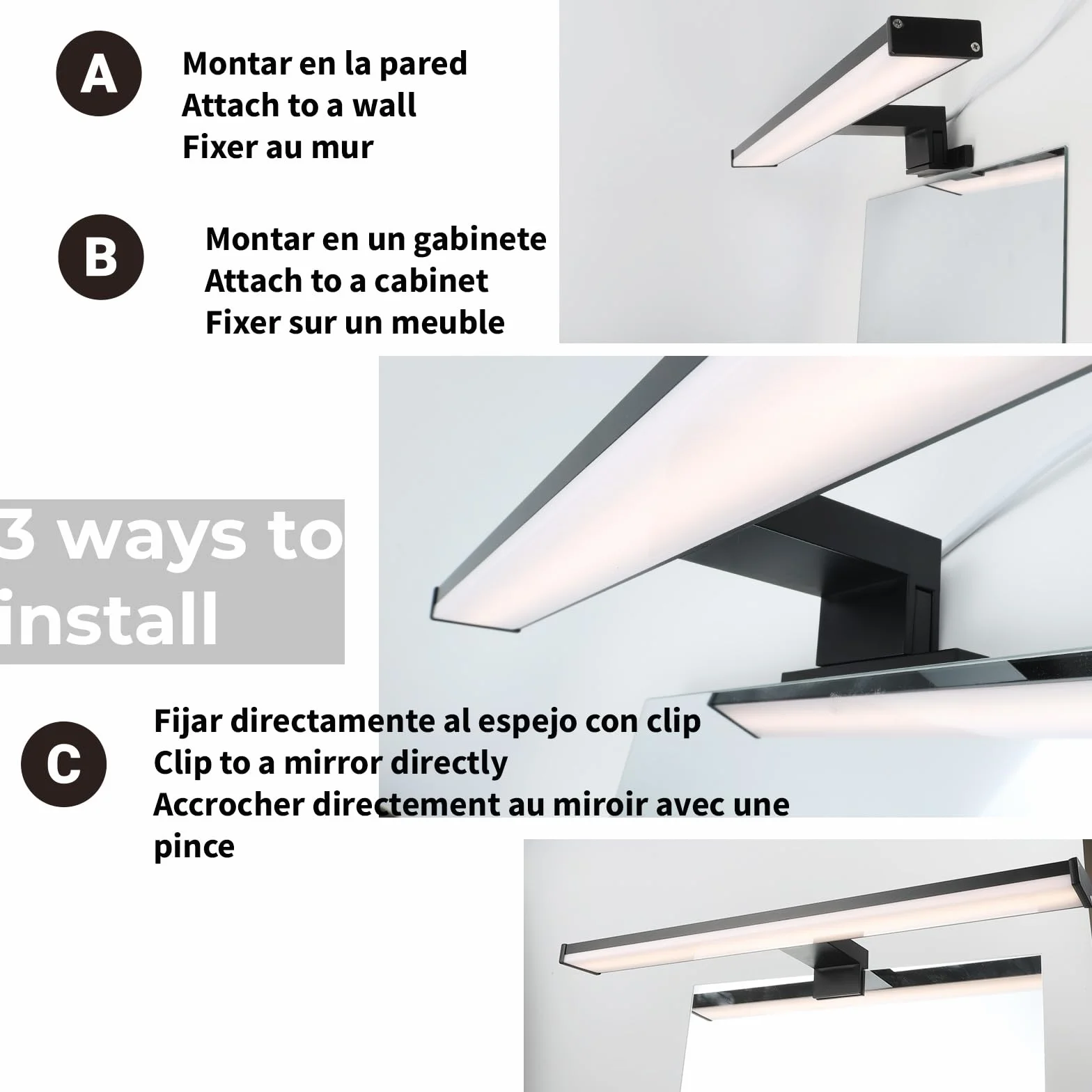 Alpinaluz Aplique LED para Espejo de Baño 40cm 10W IP44 Luz Blanca Neutra 4000K Aluminio Policarbonato Negro