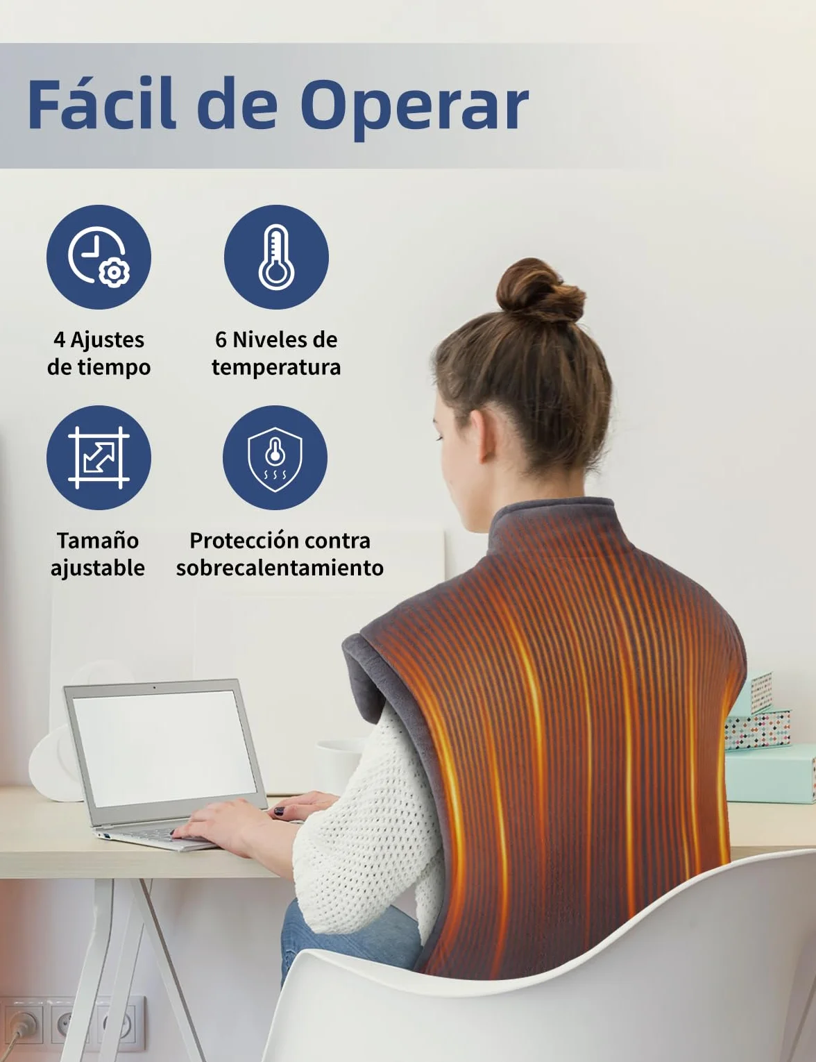 Manta Eléctrica Espalda y Cuello 80×88 CM Almohadilla Térmica 6 Niveles Apagado Automático Lavable