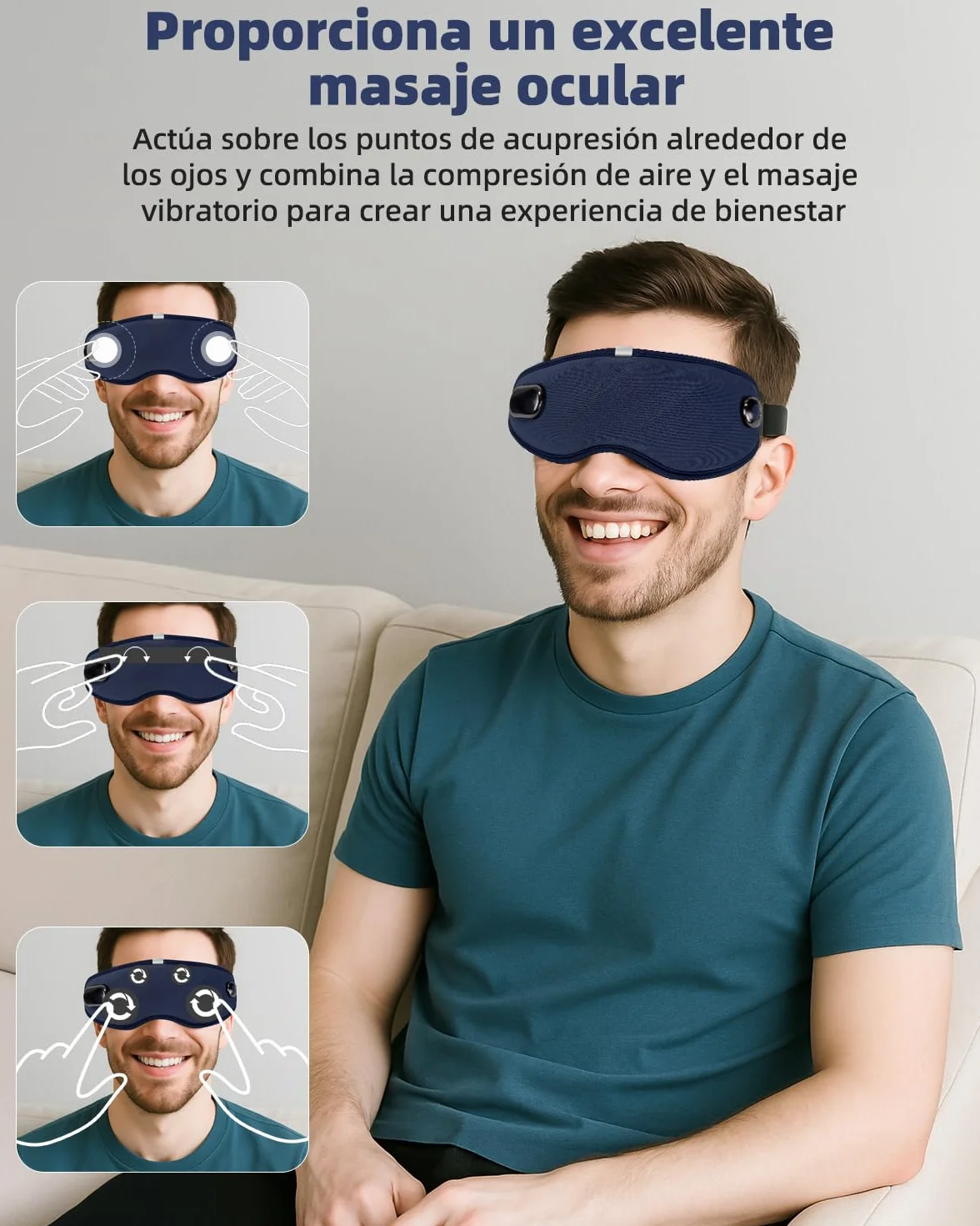 Masajeador Ocular Eléctrico con Calor y Vibración, Plegable 6 Modos