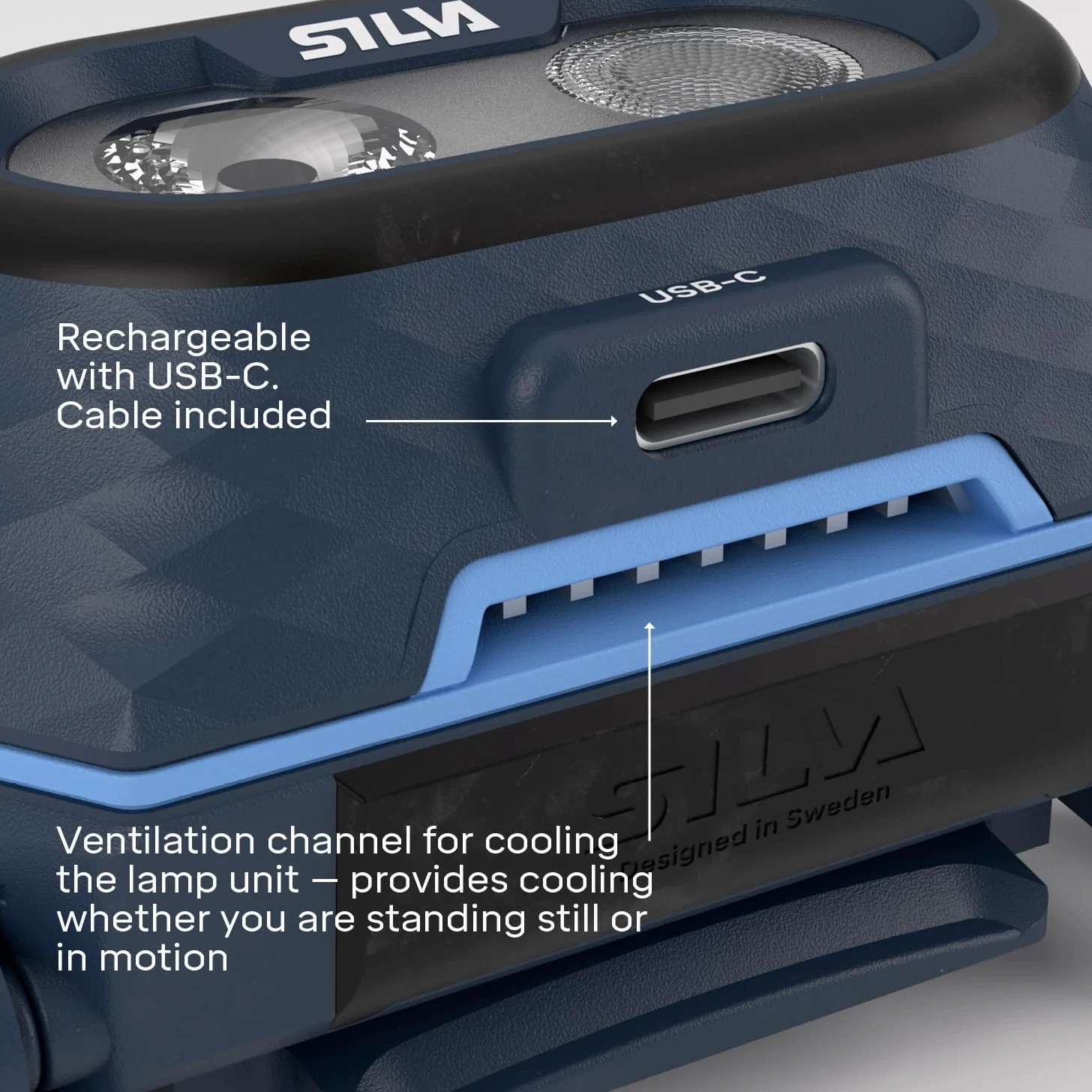 Silva Linterna frontal alimentada por pilas, recargable USB-C, explora la lámpara de cabeza de 5 a 700 lúmenes, 4 niveles de brillo, LED blanco, rojo y naranja, indicador de batería, linterna frontal