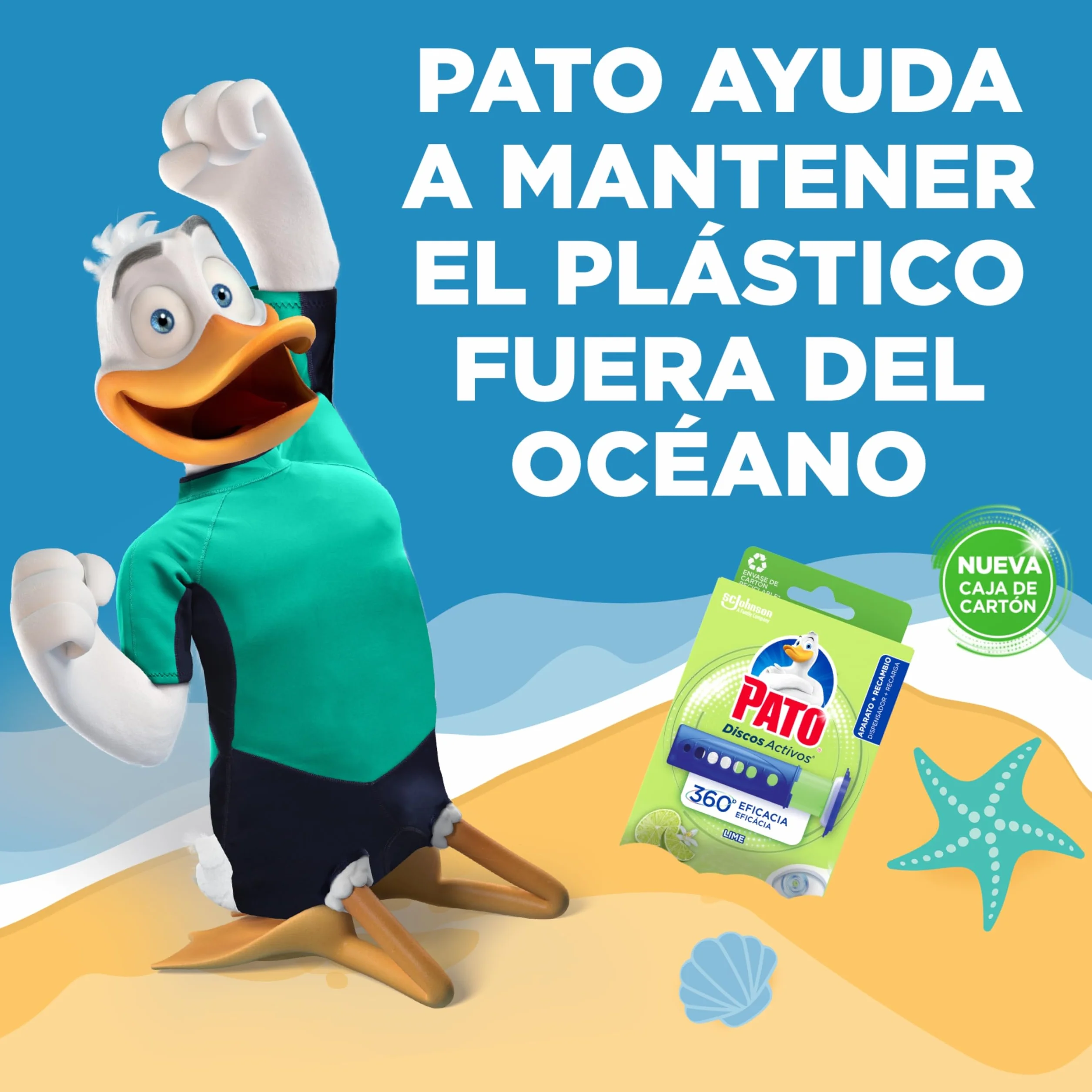 Pato Discos Activos WC Lima, Limpia, Refresca y Perfuma el Inodoro, 360°, 1 Aparato + 1 Recambio, 6 discos