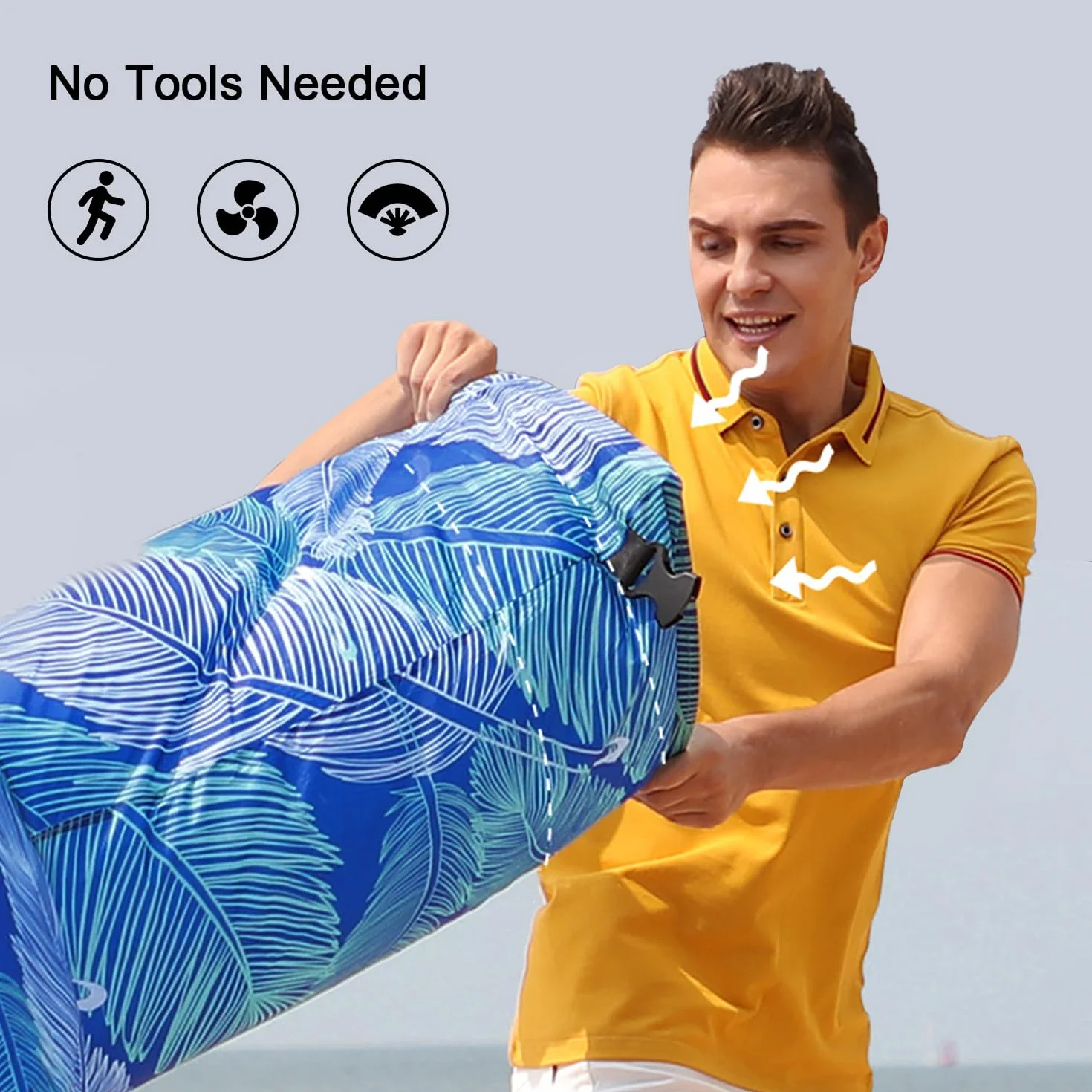 Tumbona inflable ligera y portátil, con respaldo de malla, sofá impermeable para acampar, playa, piscina, festival de música, azul Klein