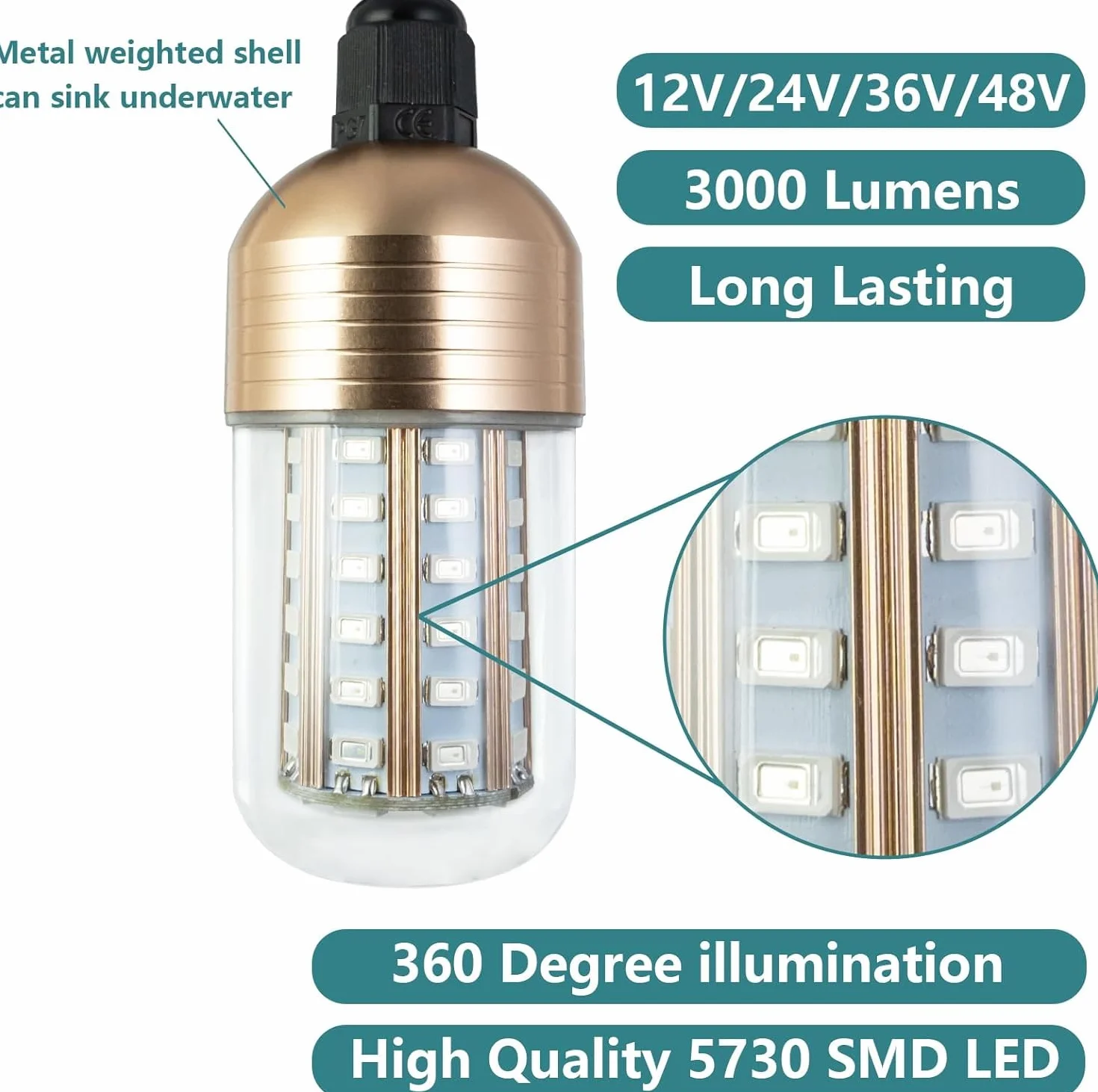 Luz LED para Pesca Submarina, 3000lm 30W IP68 Lámpara Impermeable Luz Verde 360 ​​grados Iluminación Subacuática Integral para Peces Caída Profunda Colección de Subacuática(#1)
