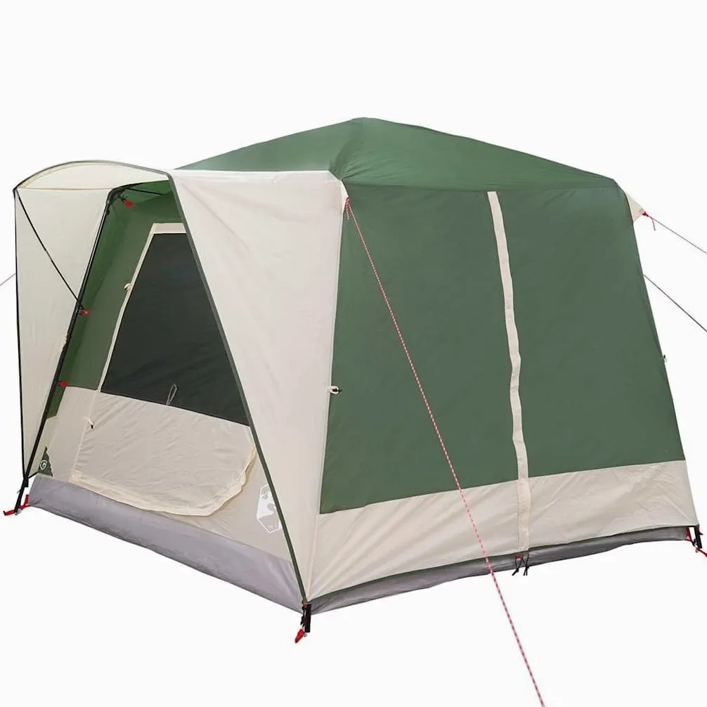 Tienda familiar para 5 personas, verde, 185T poliéster, 333 x 317 x 194 cm, resistente a los rayos UV, impermeable, con bolsa de transporte para camping