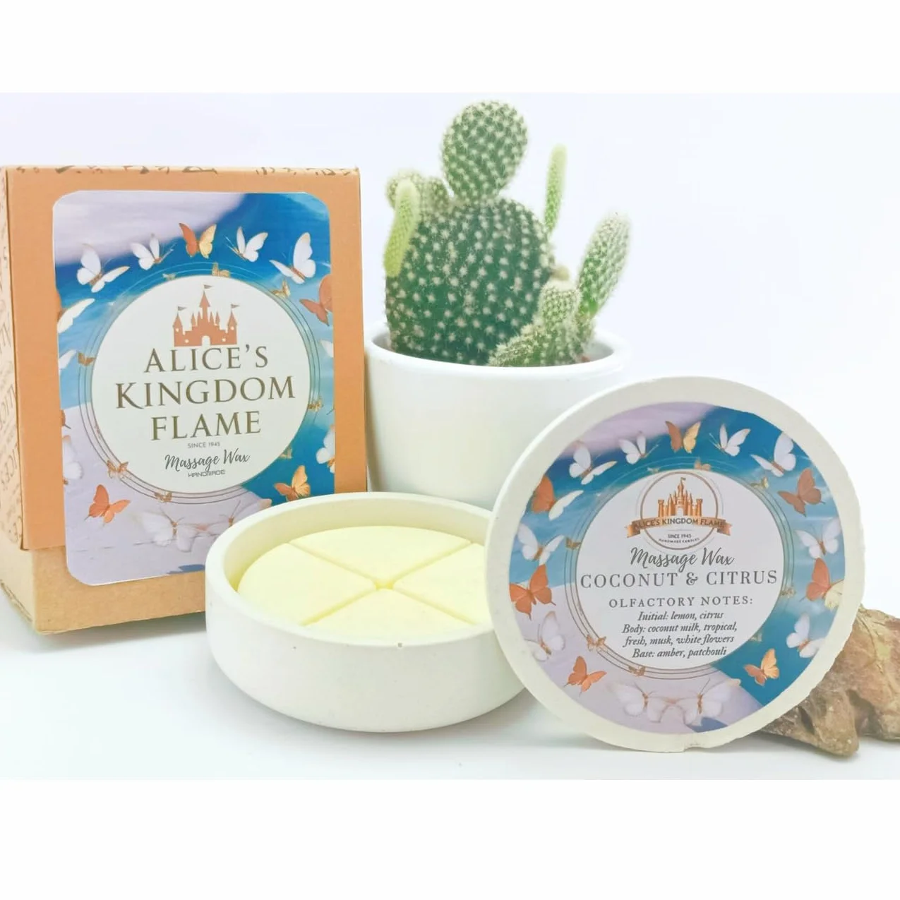 Alice's Kingdom Massage Wax Candle Coconut & Citrus Vanilla Passion Fruit Deep Seduction 40g + 5ml Aceite de Almendra