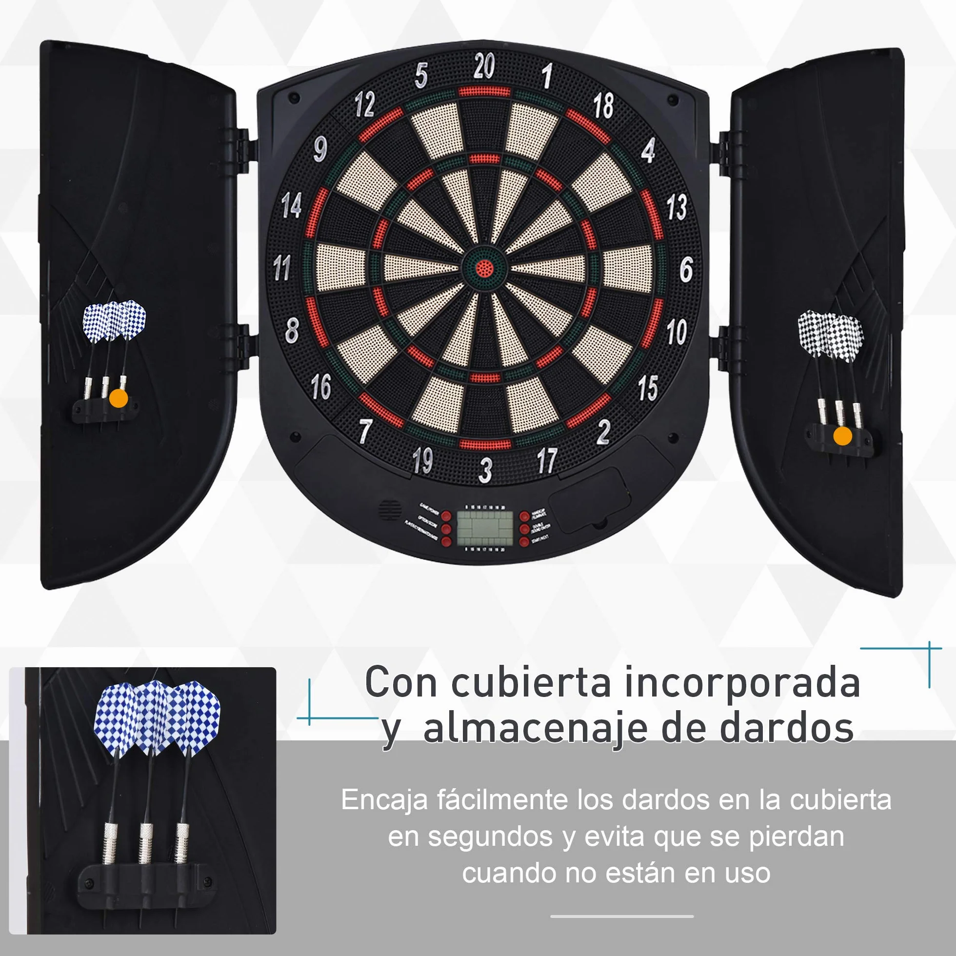 HOMCOM Diana Electrónica Digital Diana con 6 Dardos hasta 8 Jugadores Marcador Puertas Laterales Pantalla LCD y 26 Juegos 44x4,4x50 cm Negro