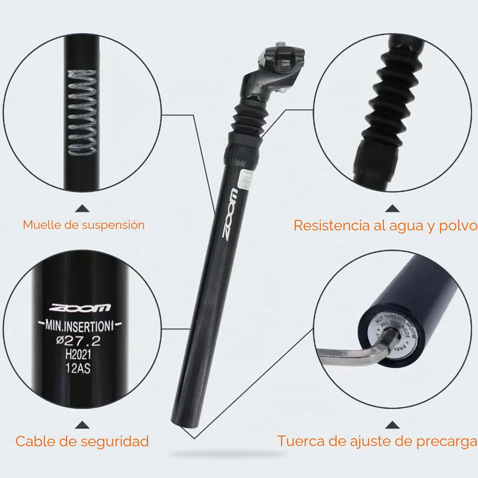 Tija de Sillín con Suspensión para Bicicleta 27.2/30.4/30.9/31.6 mm – Reggisella Amortiguado Ajustable para MTB, e-Bike, BMX y Bicicletas Infantiles