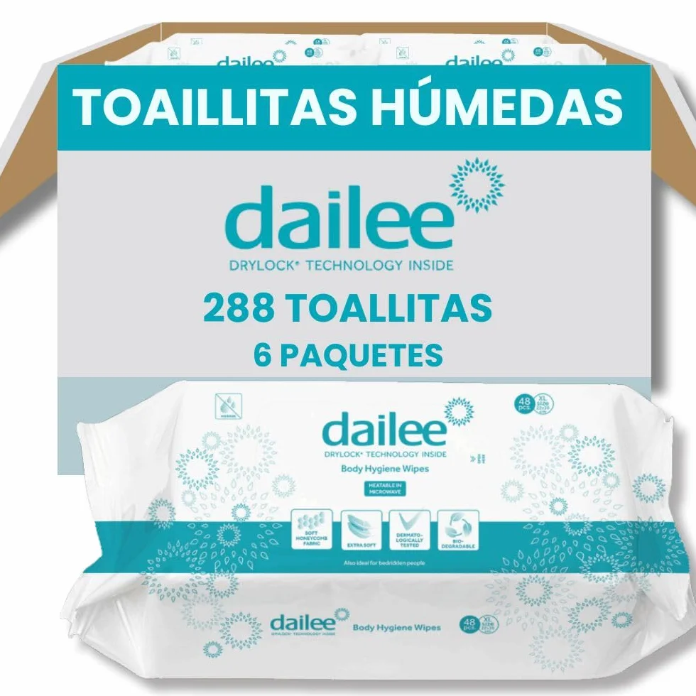 Dailee Toallitas Humedas XL 288 Toallitas Higiene Corporal Adultos 6 Paquetes