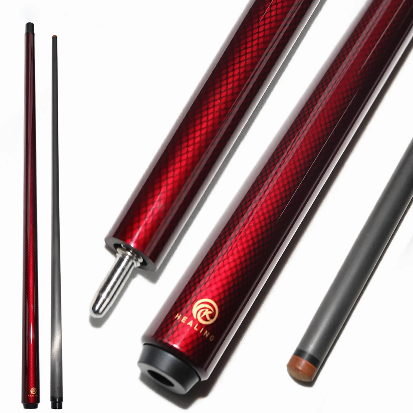 OKHEALING Cola de billar 58" 19 oz 1/2 Fibra de carbono 12,4 mm Play Cue Unilock