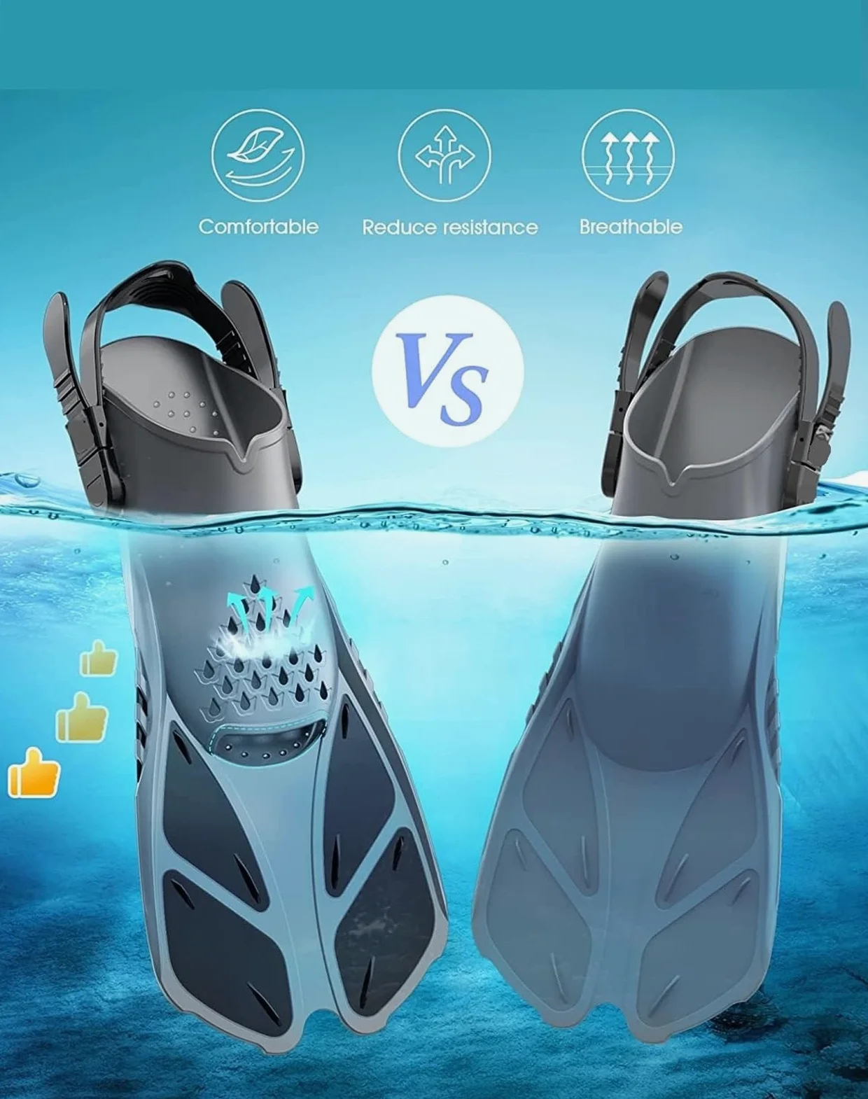 Aletas Buceo Aletas de snorkel con hebillas ajustables, aletas de natación, zapatos de buceo cortos de silicona, tacón abierto, tamaño de viaje, adultos, hombres y mujeres Aletas De Buceo(Black,S/M)