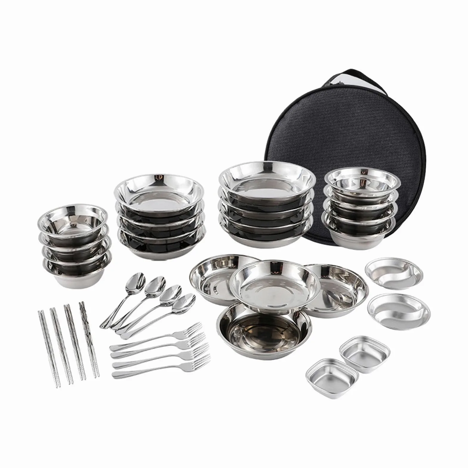 Juego de cubiertos para acampar de fácil limpieza. Incluye bolsa almacenamiento. Experiencias gastronómicas para viajes y al aire libre. Juego cubiertos para acampar. Vajilla con bolsa