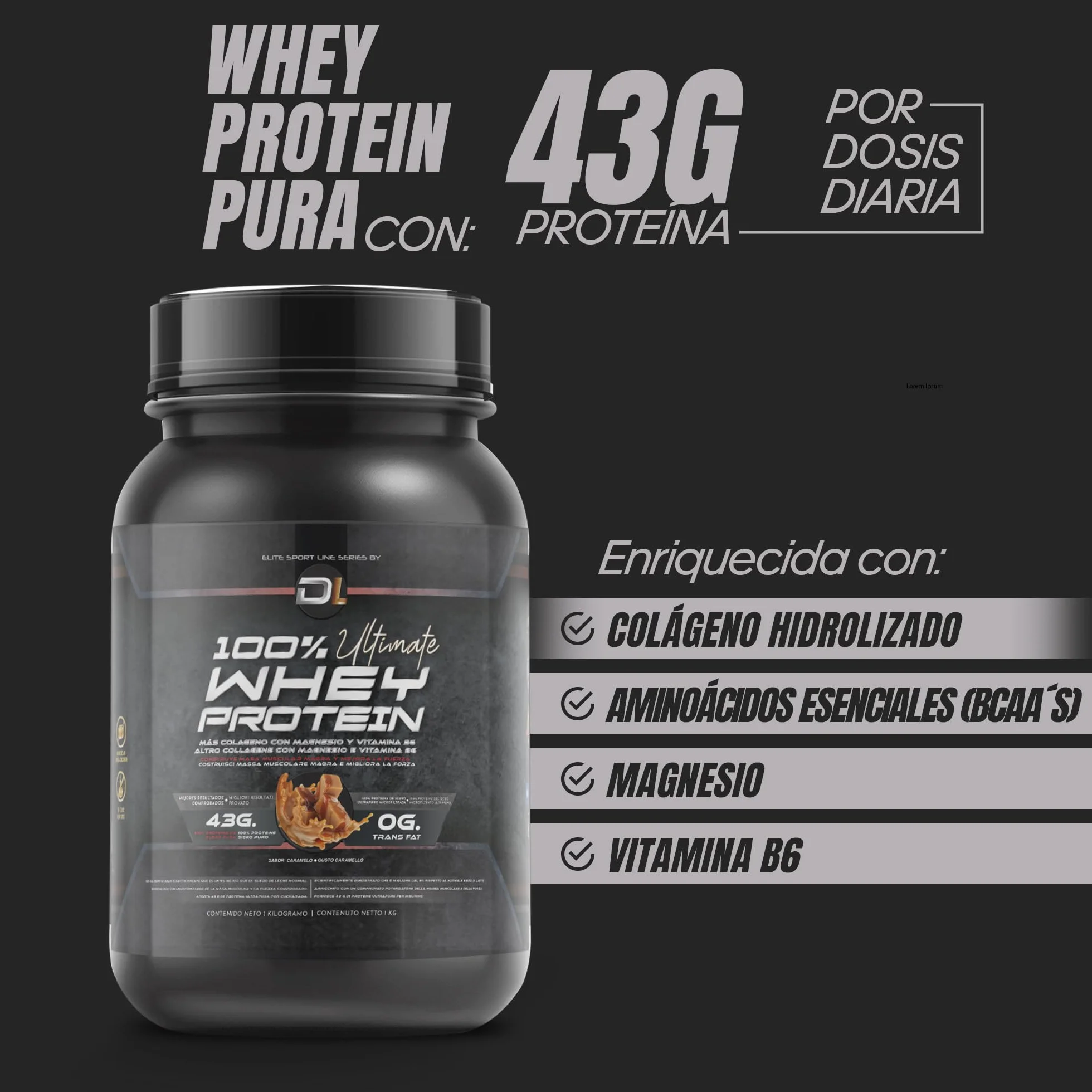 Whey Protein con Colágeno, Magnesio y Aminoácidos 1kg Sabor Caramelo