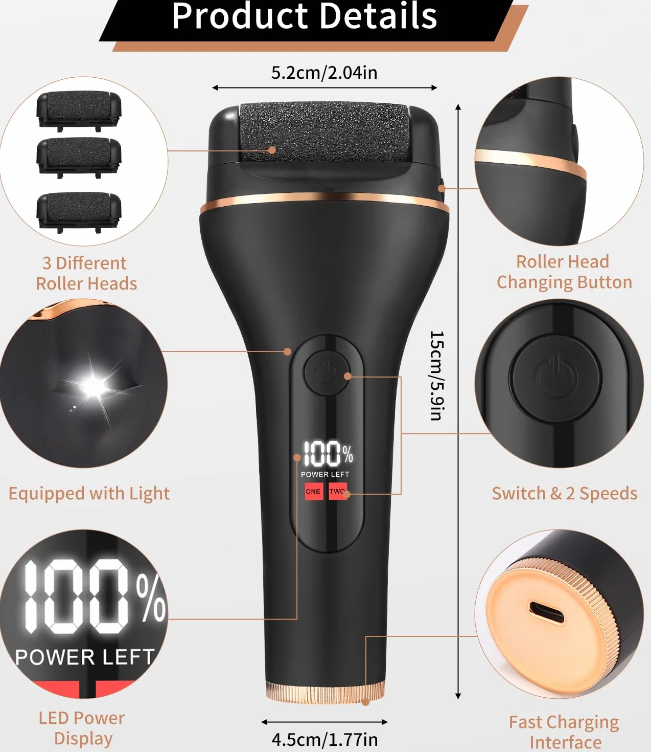 Lima Electrica Pies Durezas 18 Piezas Set Pedicura Profesional IPX7 Impermeable 3 Rodillos 2 Velocidades