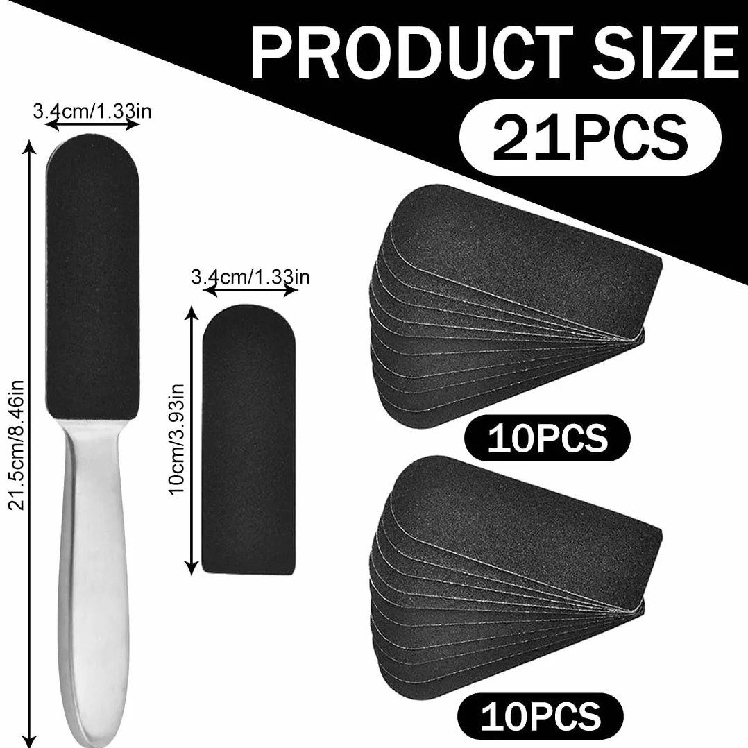 Lima para pies de acero inoxidable con 20 recambios, removedor de callos para pedicura