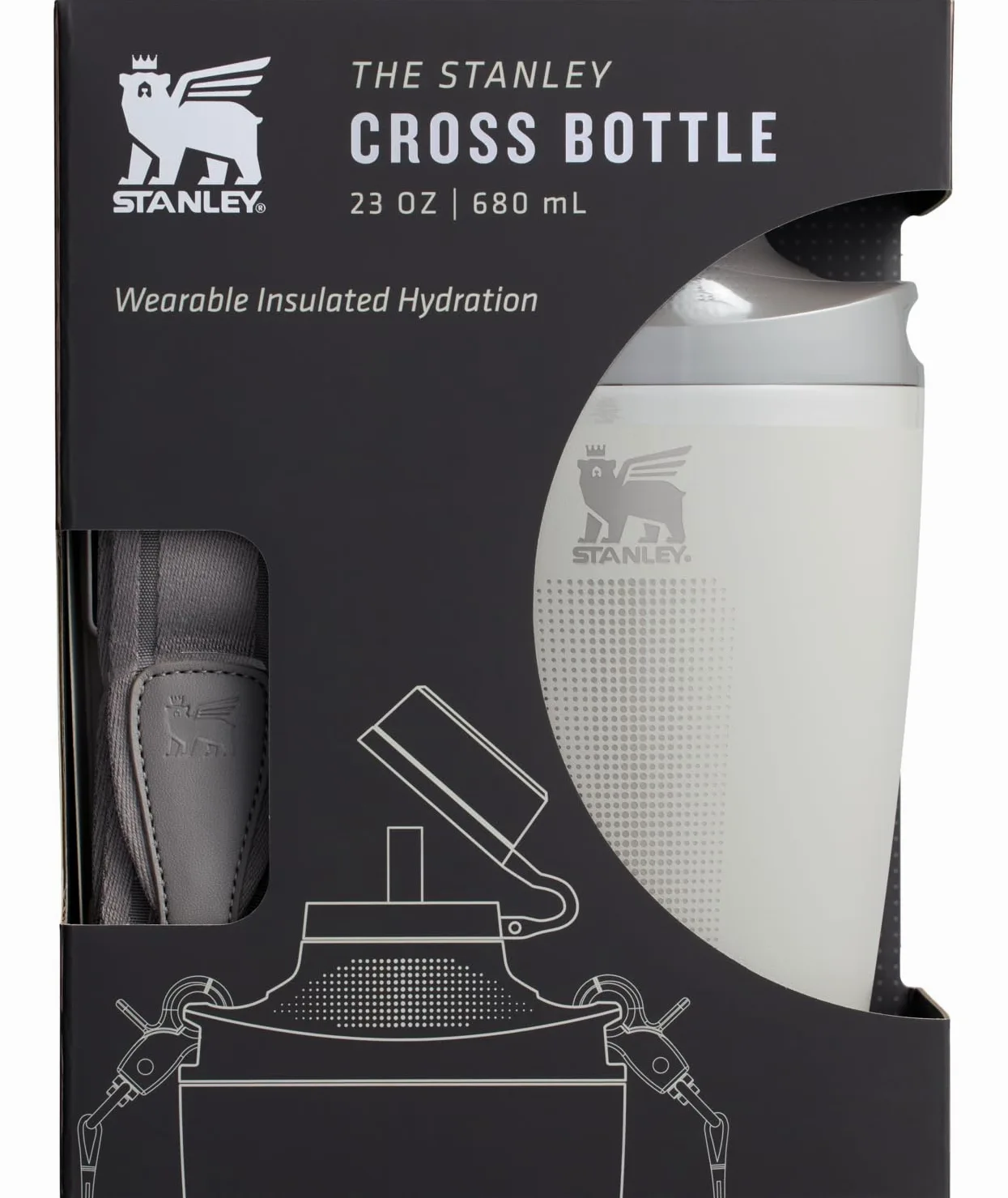 Stanley Cross Bottle - Botella de agua de viaje con correa de jacquard, tapa Tritan a prueba de fugas con popote extraíble, acero inoxidable aislado, sin BPA, color ceniza
