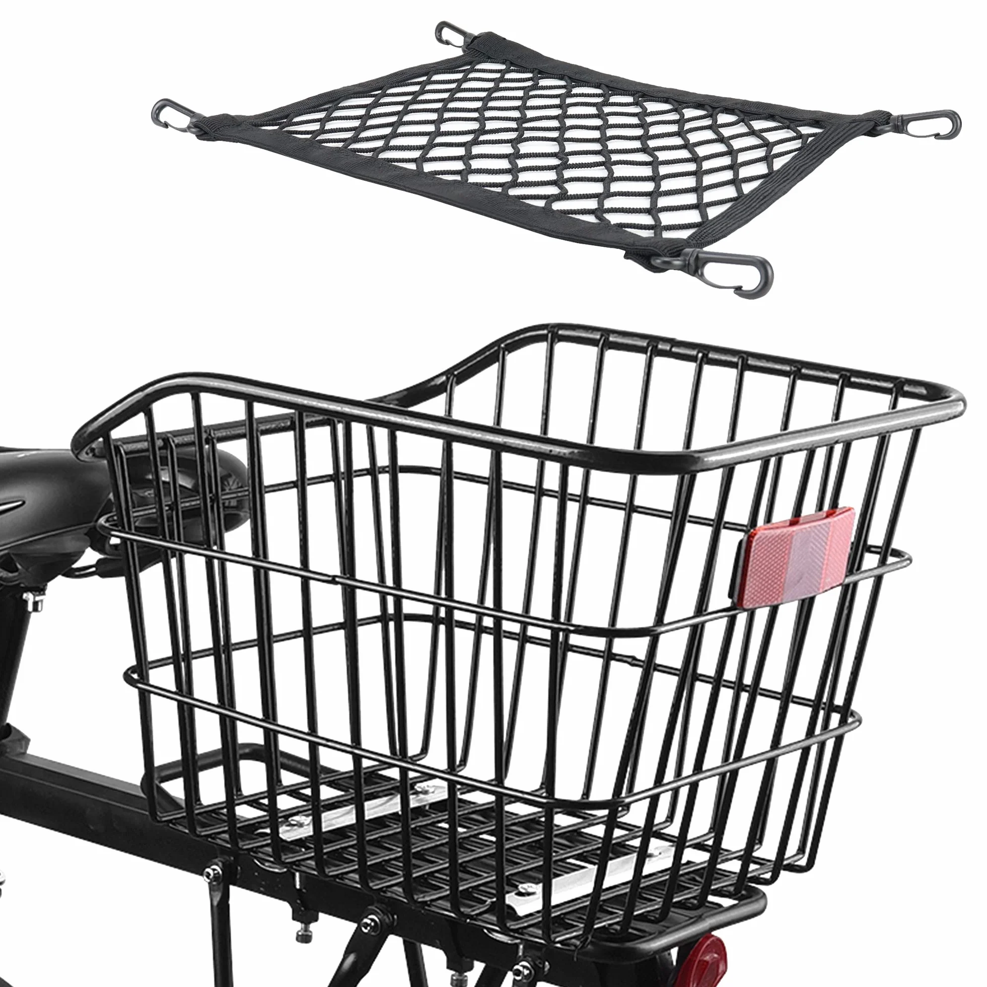 Cesta Trasera Bici Desmontable 20L con Accesorios de Montaje Red de Equipaje y Reflector Que se Adapta a la Mayoría de Los Portabicicletas Traseros