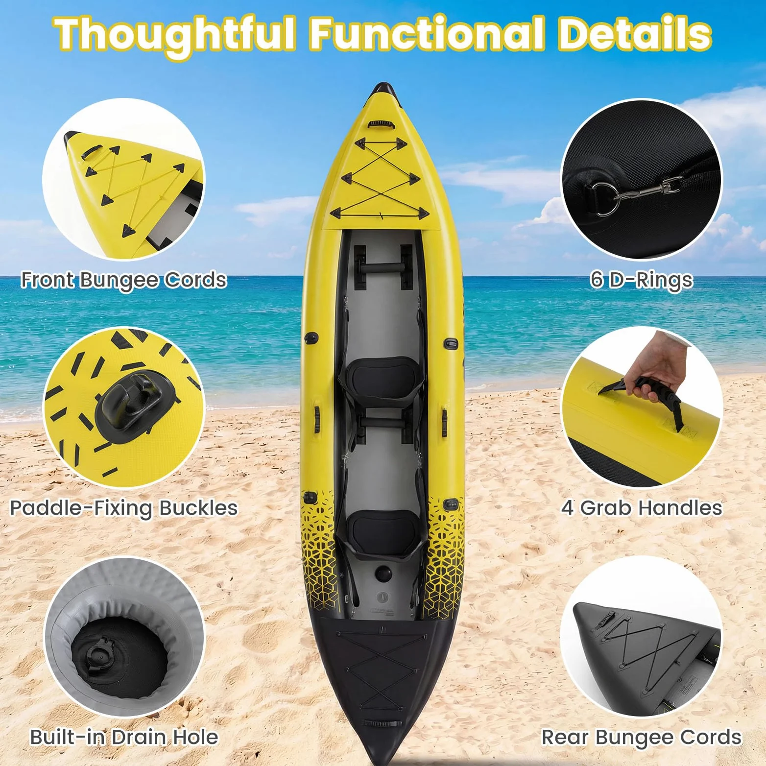 S AFSTAR Kayak inflable, canoa para 2 personas con capacidad de 230 kg, suelo de puntada caída, todos los accesorios y bolsa de transporte, kayak grande de 12 pies para pesca, camping y exploración