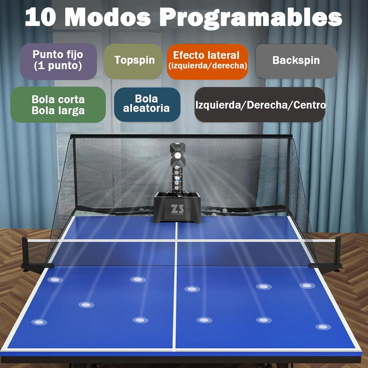 OUKANING Máquina automática de ping pong con mando a distancia, 100 bolas y red, robot de ping pong ball lanzador 35-90 bolas/min, 10 modos y sistema de doble rueda, ping pong ball máquina