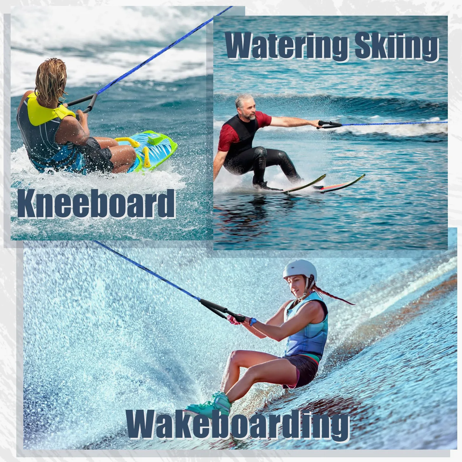 Cuerda de wakeboard de 75 pies con asa para wakeboard, esquí acuático y wakesurf