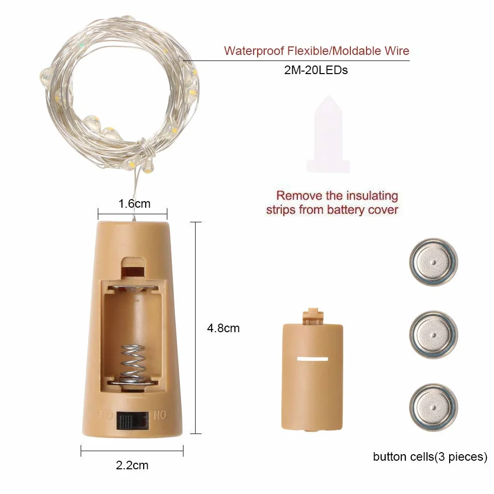 Vicloon Luces LED para Botellas 20 LEDs 2M Alambre de Cobre Cálidas Decoración Fiestas Hogar