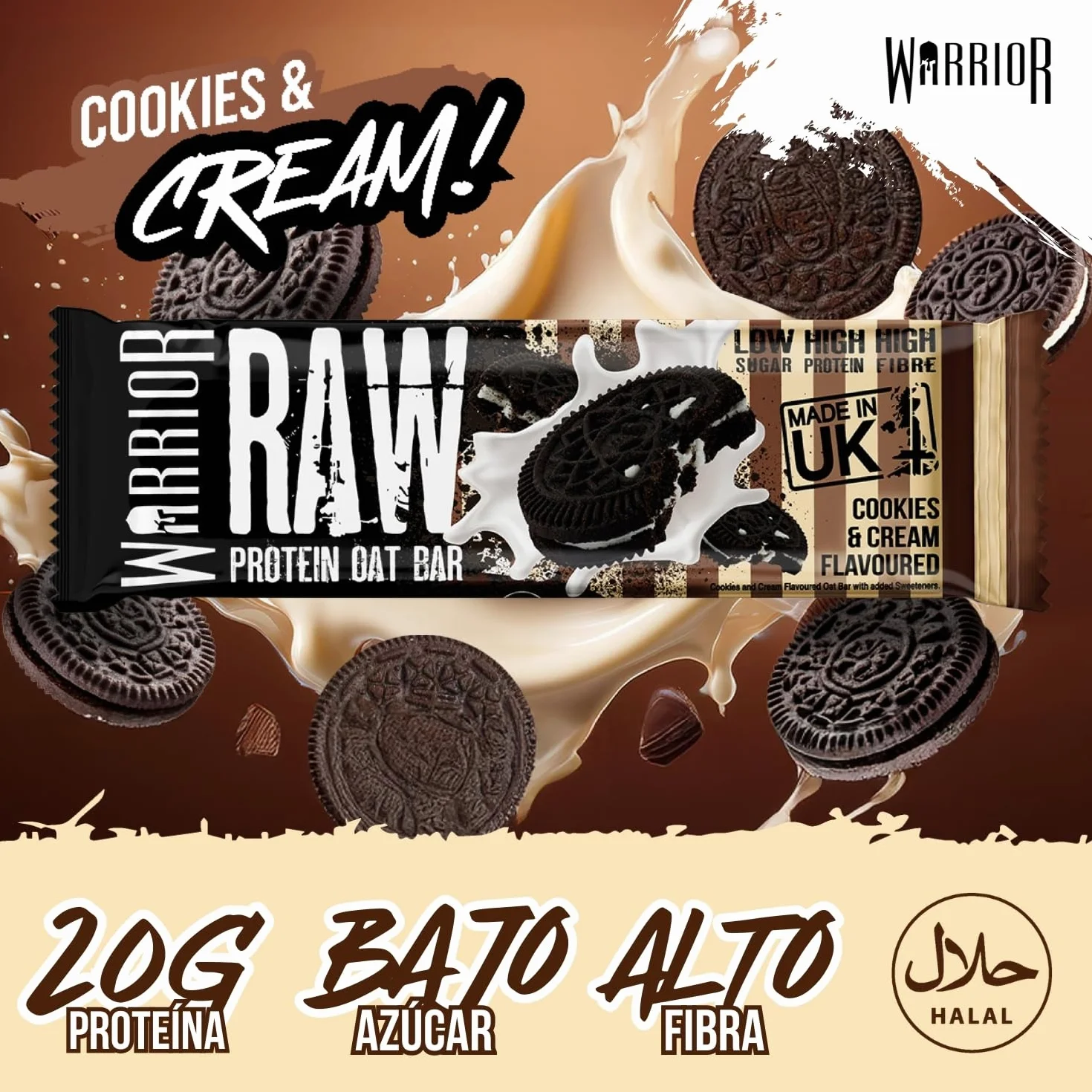 Warrior RAW Flapjack 20 g Proteína Pack 12 x 75 g Avena Fibra Bajo Azúcar Snack Saludable