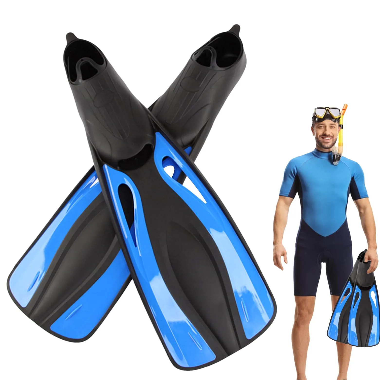 Aletas de esnórquel para adultos, aletas de bolsillo de pie completo, 1 par de aletas ajustables para buceo al aire libre, equipo de entrenamiento para mujeres, hombres, profesionales principiantes
