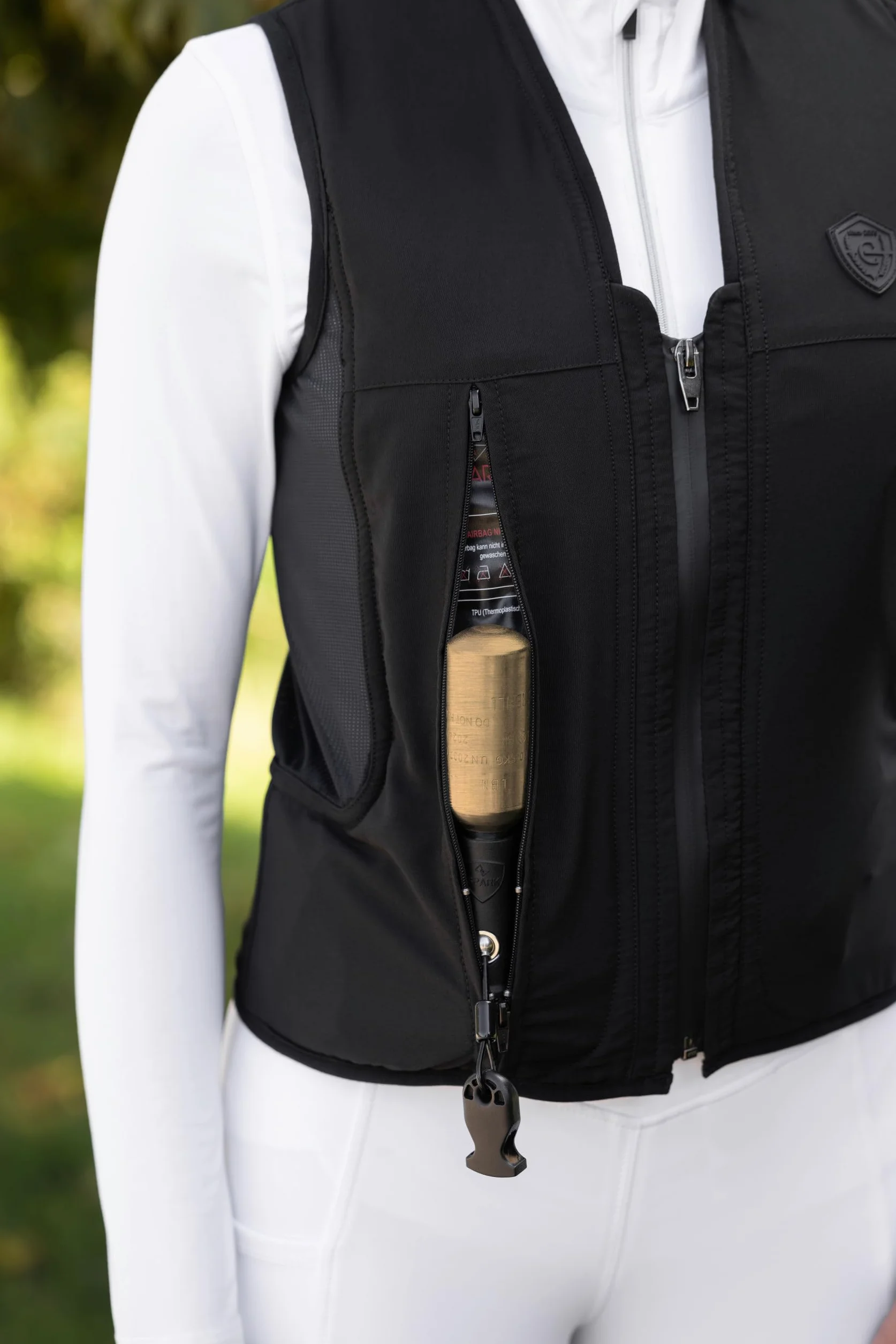 Covalliero Chaleco de seguridad Manege, chaleco de seguridad, protector, M, 165-170 cm, nailon, negro, jinete, incluye cartucho