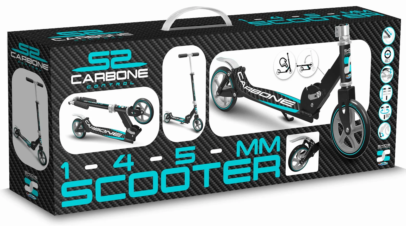 Foldable Double suspensions Adjustable Scooter 145 mm SKIDS Control Carbone