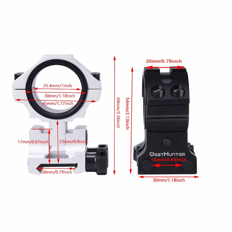Anillas Ajustables para Mira Telescópica WestHunter Optics, Soporte de Precisión para Instalar Miras de 30mm & 25.4mm en Rieles Picatinny(Exclusivamente para Actividades Deportivas) | Black