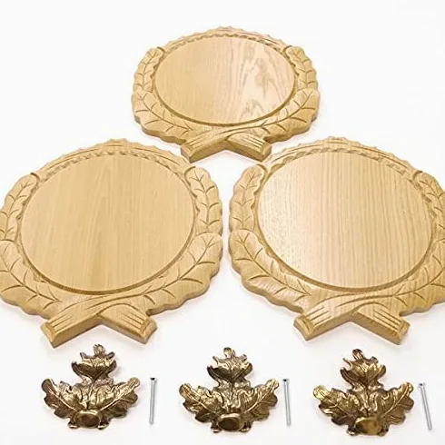 GTK Oferta 3 placas de cuña talladas de roble claro AF 19 cm con 3 hojas de roble, portada grande, tabla cuña, tabla de especias, cartel trofeo.