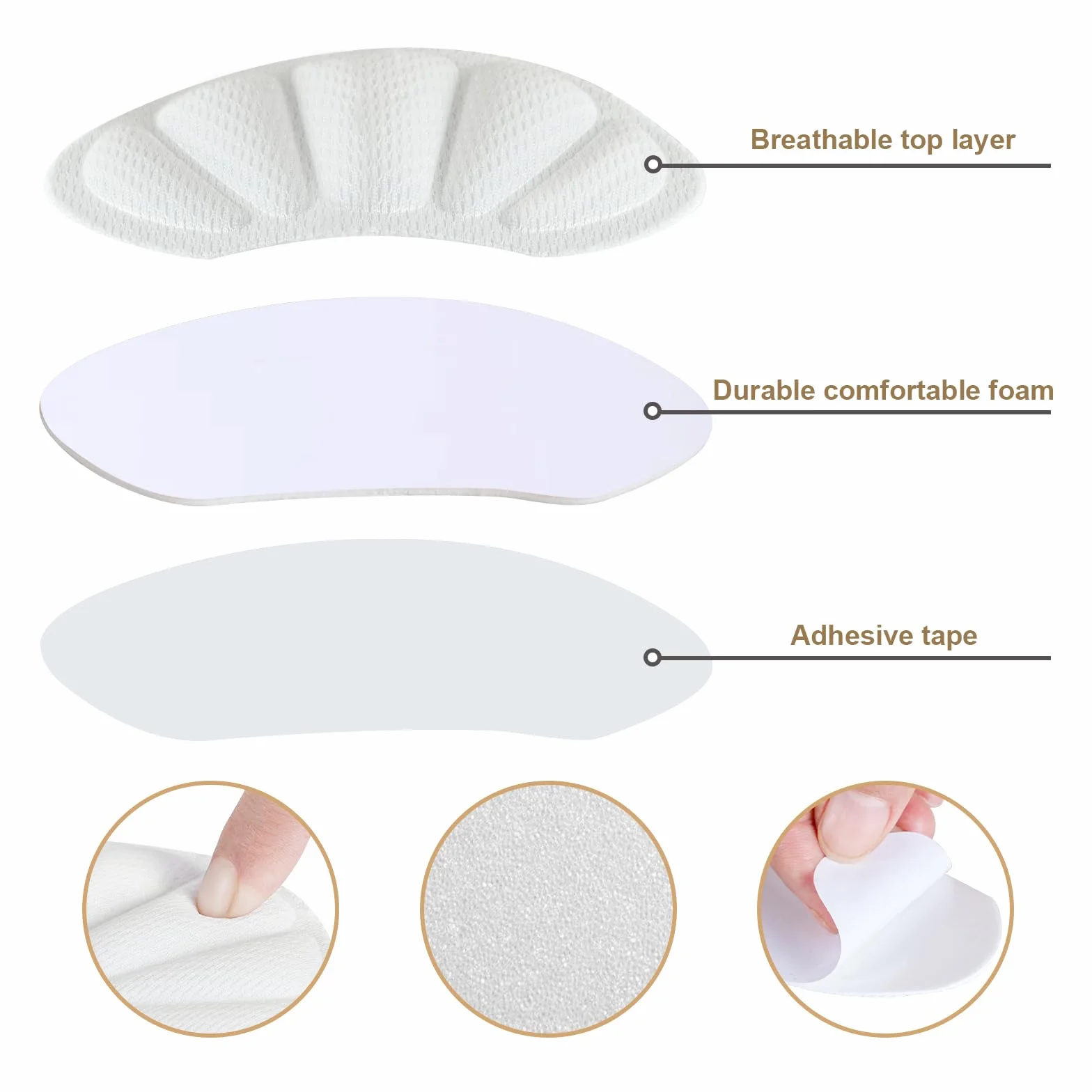 Almohadillas para Talones Premium, Protector de Talón, Plantillas Antideslizantes Autoadhesivas (Blanco)