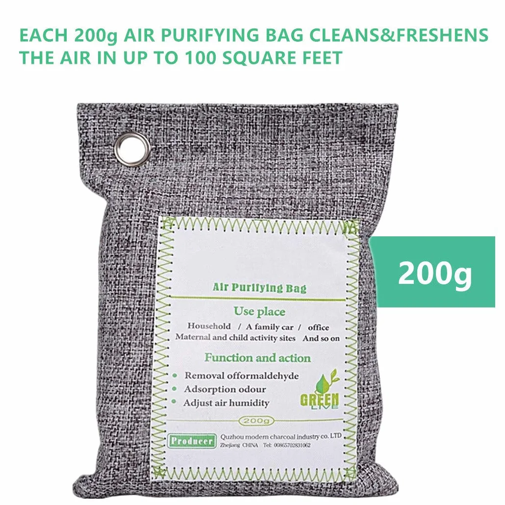 Bolsas purificadoras de aire de carbón de bambú activado, absorbentes de olores, deshumidificador natural, Paquete de 4
