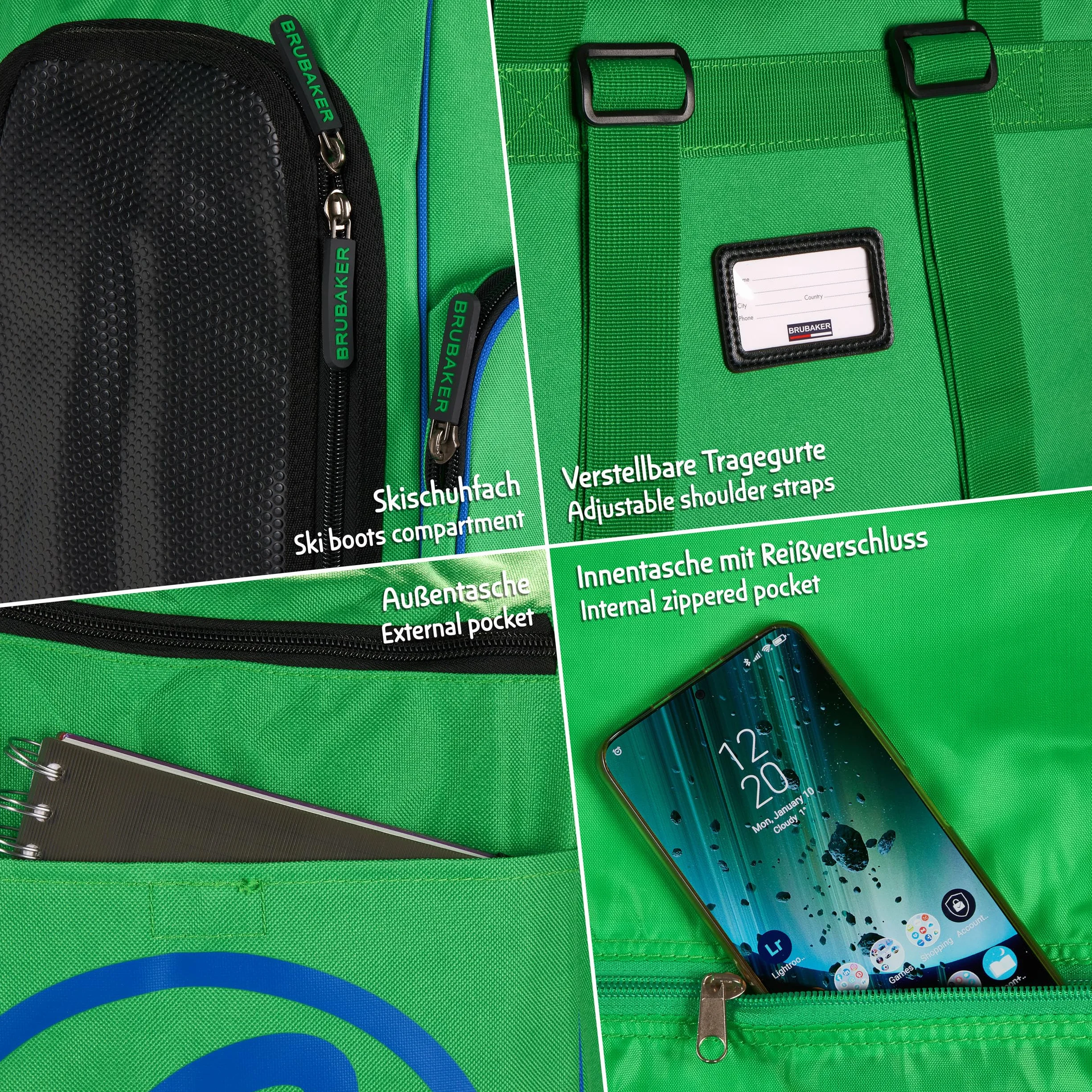 BRUBAKER 'Super Champion 2.0' Bolso para Deporte - Mochila Porta Botas De Esquí - Verde/Azul