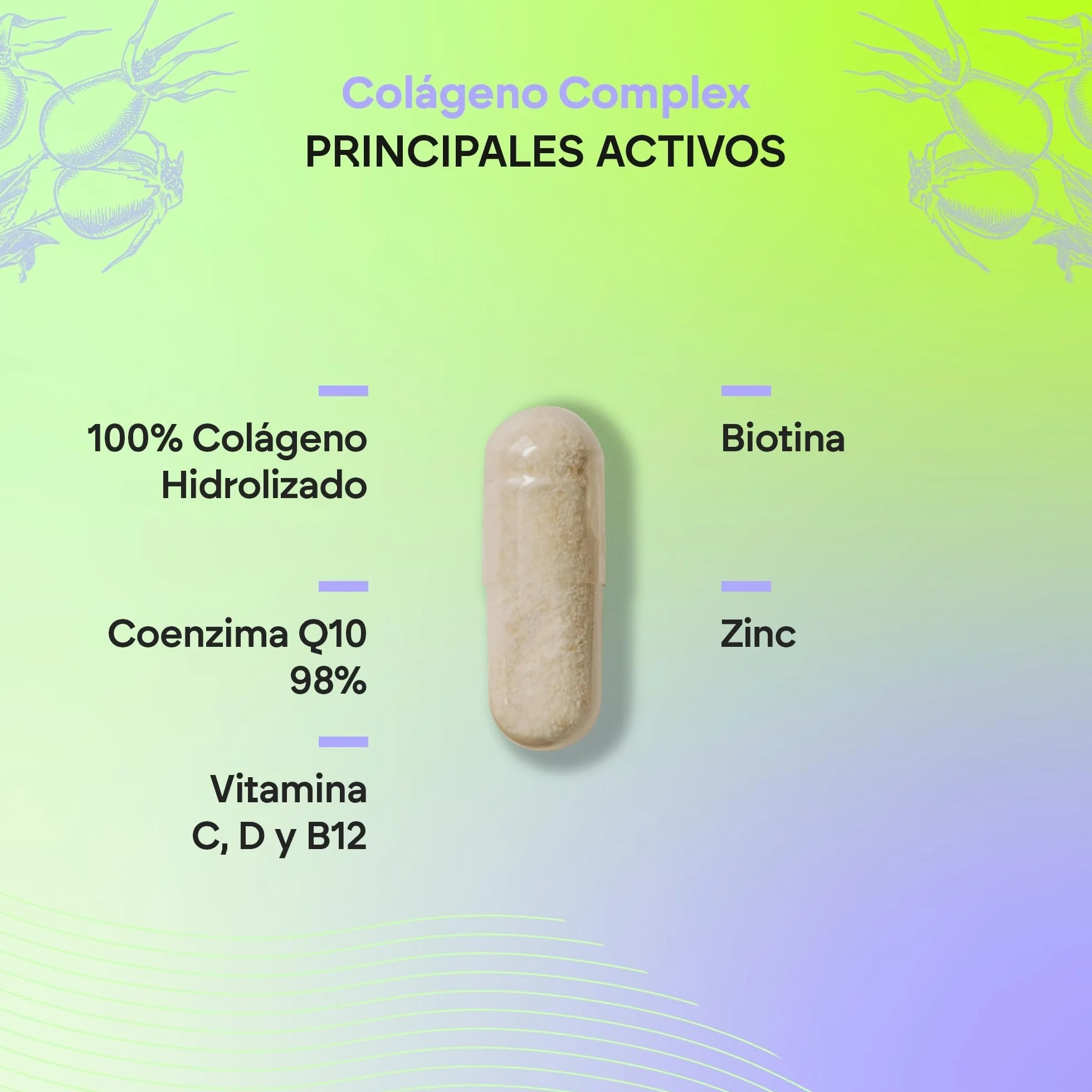 Nutralie Colágeno Ácido Hialurónico Hidrolizado Biotina Q10 Piel Cartílago Vit C D B12 Zinc 60 Cápsulas