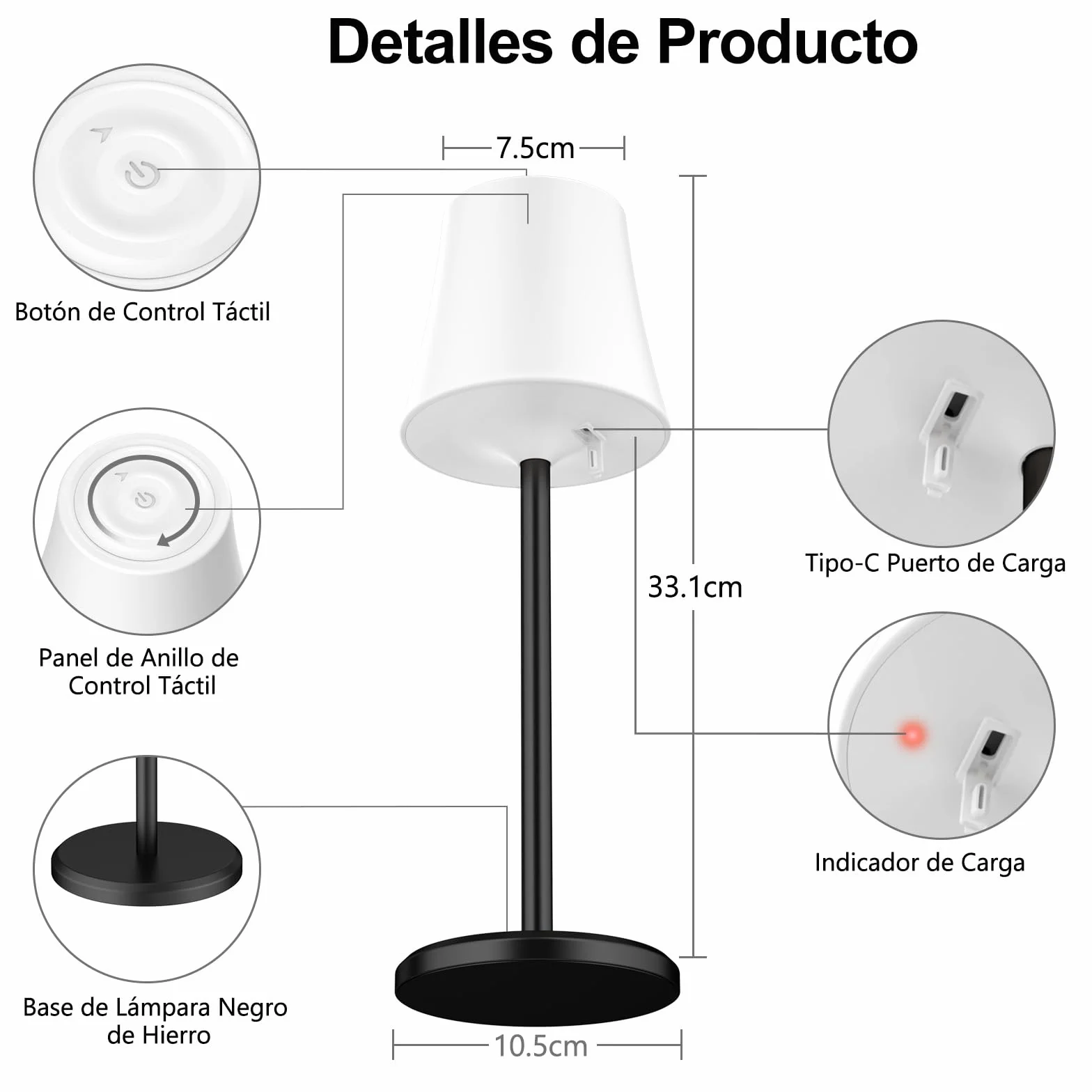 Suright Lámpara de Mesa Inalámbrica con 3 Temperaturas de Color RGB, Recargable IP54 Impermeable