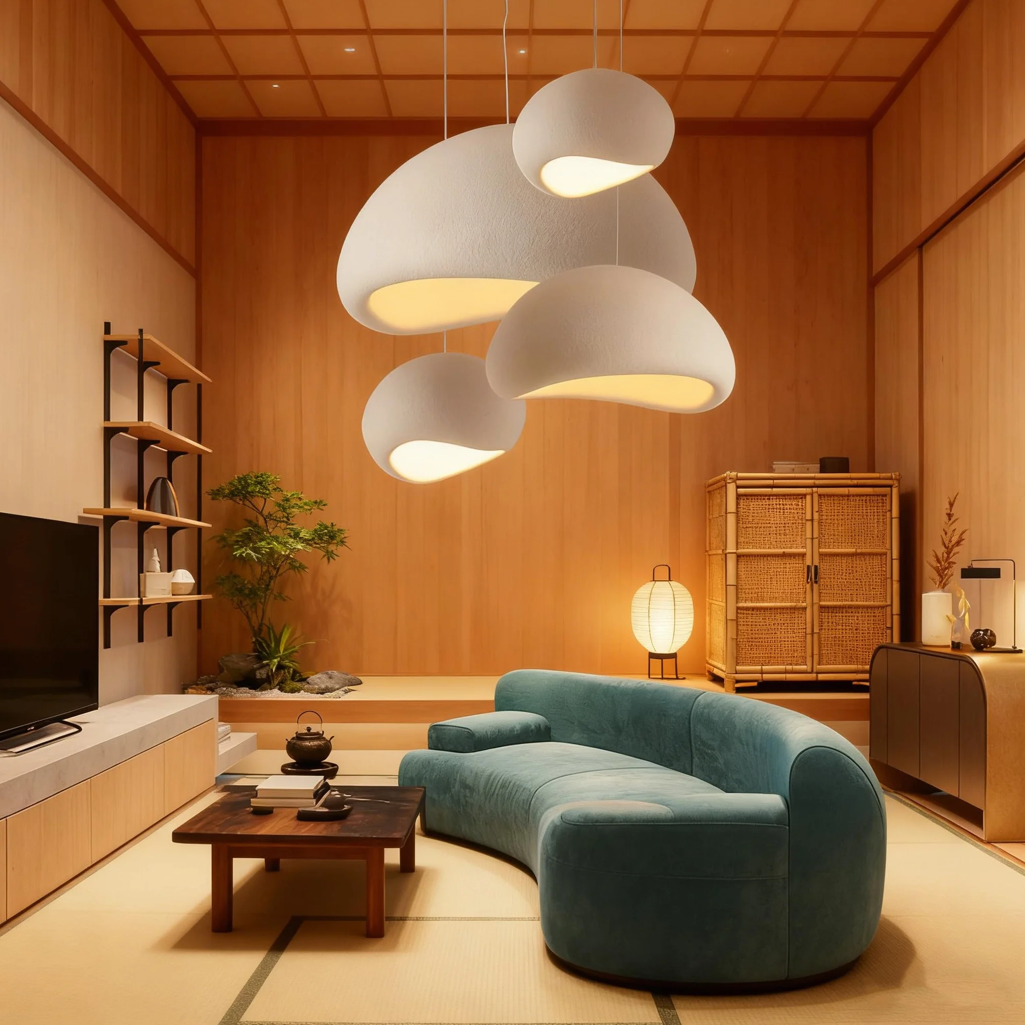 Lámpara colgante Wabi-Sabi E27 30 luces nido de pájaro japonesa