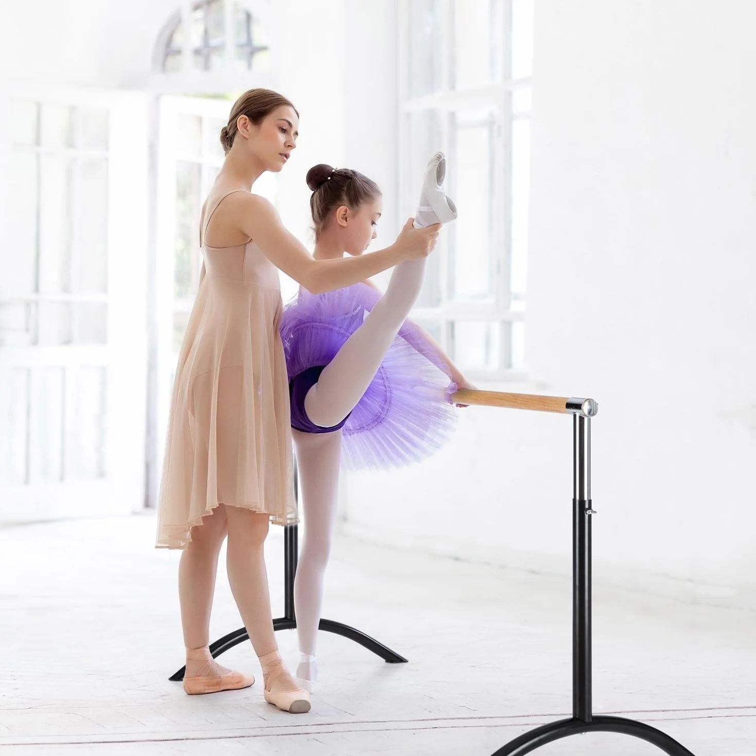 Klarfit Bar Lerina Barra de Ballet Portátil Altura Regulable 70-113 cm Acero con Recubrimiento en Polvo Antideslizante