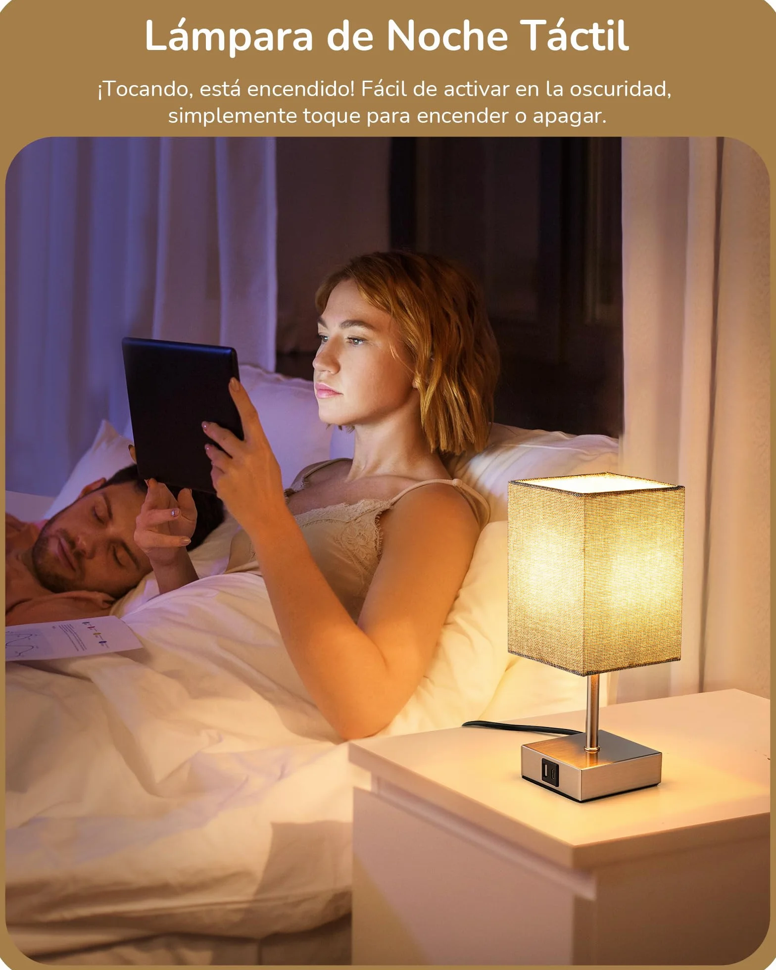 EDISHINE Lámpara de Noche LED Regulable Táctil 2 Lámparas de Mesa Modernas con Puertos USB Gris