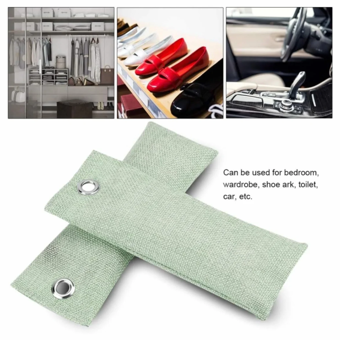 Bolsas de carbón activado 4 x 75g, Purificador de aire, Elimina olores, Deshumidificador para coche, cocina, baño