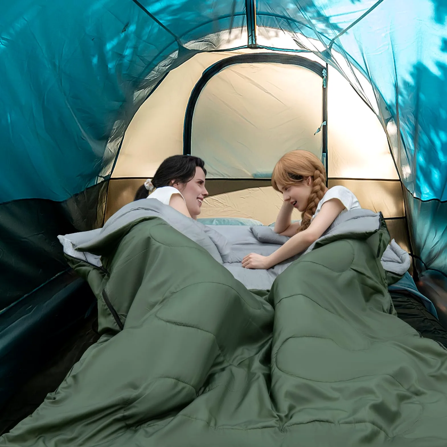 SOARS Saco de Dormir Doble para 2 Personas con 2 Almohadas y Bolsa de Transporte, Impermeable de Invierno para Adultos, para Camping al Aire Libre