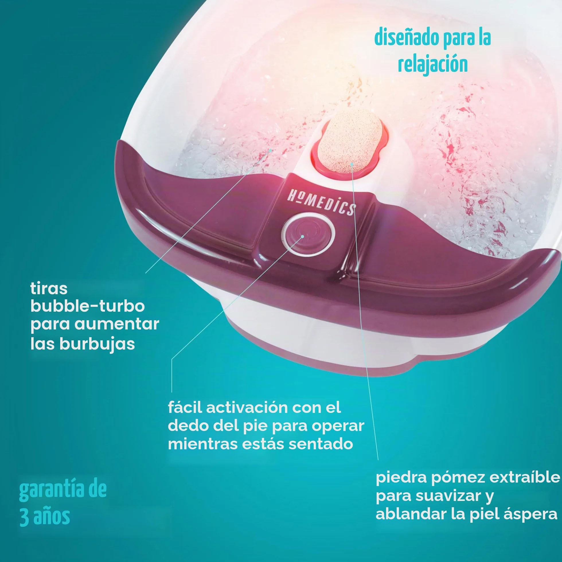 HoMedics Bubblemate Baño para Pies Hidromasajeador con Piedra Pómez Integrada