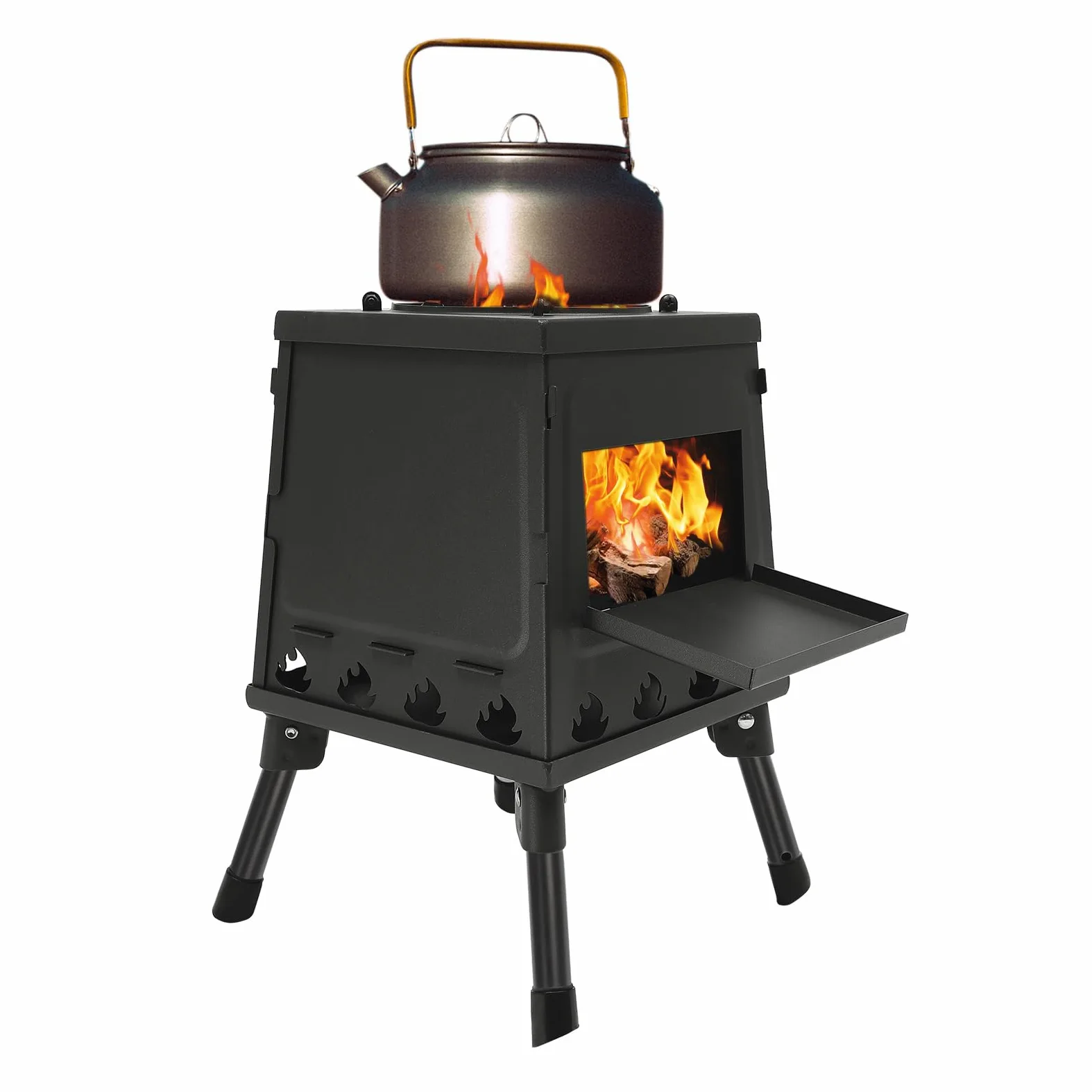 Estufa de madera portátil para camping con diseño plegable, estufa de madera de acero inoxidable para calefacción de tiendas y cocina al aire libre, resistente al calor para camping, jardín, ideal