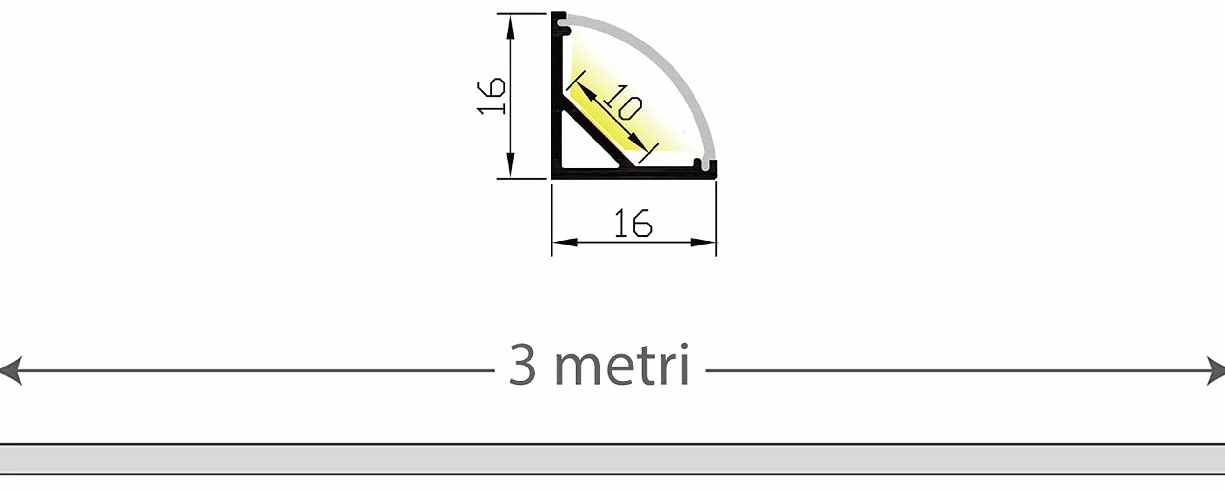 Aftertech 3m Tiras Esquineras Perfil Aluminio Tira LED Barra Rigida 16x16mm 1616B + Tapa Blanco Mate
